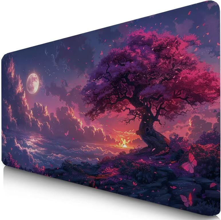 Schreibtischunterlage Lila Mauspad XXL 100x50cm Mousepad Baum Gaming Mauspad mit Nicht rutschender Unterlage, Vernähte Kanten WassXerdicht Anti-Rutsch Maus Pad für Laptop, Office Geschenke F0-1139