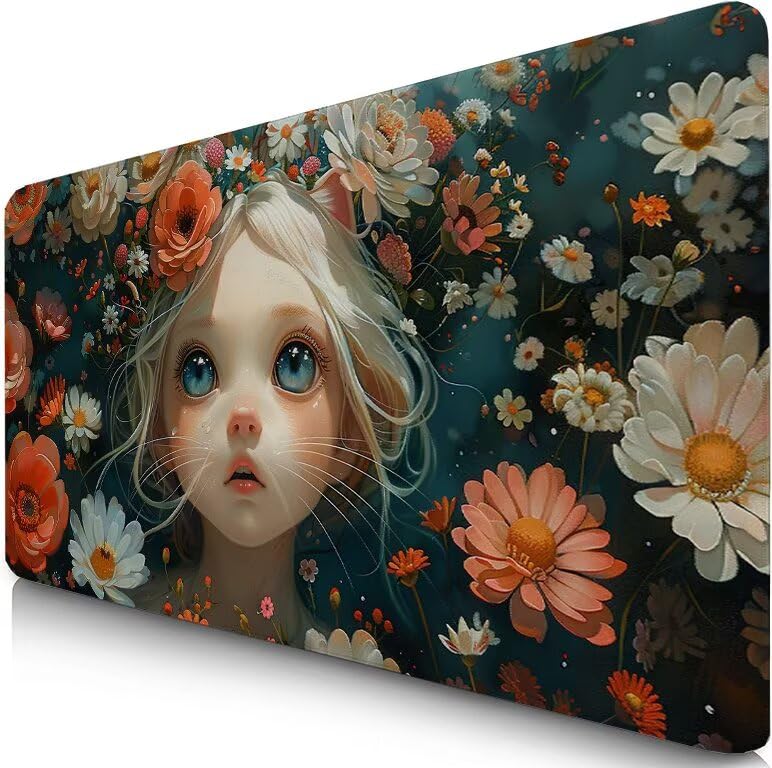 Schreibtischunterlage Mädchen Mauspad XXL 100x50cm Mousepad Blume Gaming Mauspad mit Nicht rutschender Unterlage, Vernähte Kanten WassXerdicht Anti-Rutsch Maus Pad für PC, Office Geschenke F0-1145