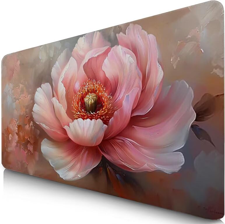 Schreibtischunterlage Rosa Mauspad XXL 120x60cm Mousepad Pfingstrose Gaming Mauspad mit Nicht rutschender Unterlage, Vernähte Kanten WassXerdicht Anti-Rutsch Maus Pad für PC, MacBook, Laptop F0-1160