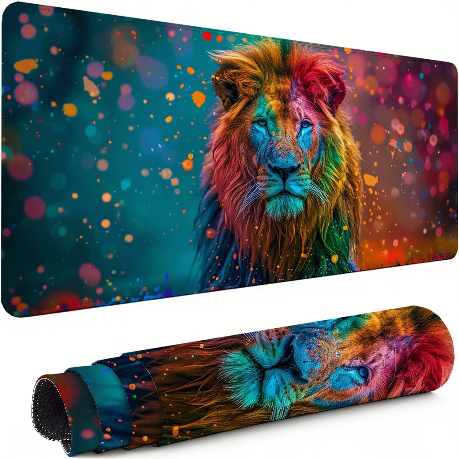 Gaming Mauspad XXL 800x300x3mm Farbe Mousepad, Große Speed rutschfeste Schreibtischunterlage Löwe Verbessert Präzision und Geschwindigkeit mit Stoßdämpfung für Tastatur und Maus Homeoffice xg-1004