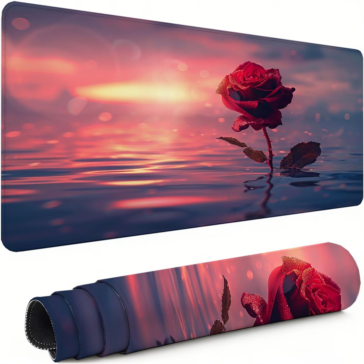 Gaming Mauspad XXL 1600x800x3mm Rosa Mousepad, Große Speed rutschfeste Schreibtischunterlage Rose Verbessert Präzision und Geschwindigkeit mit Stoßdämpfung für Tastatur und Maus Homeoffice xg-1001