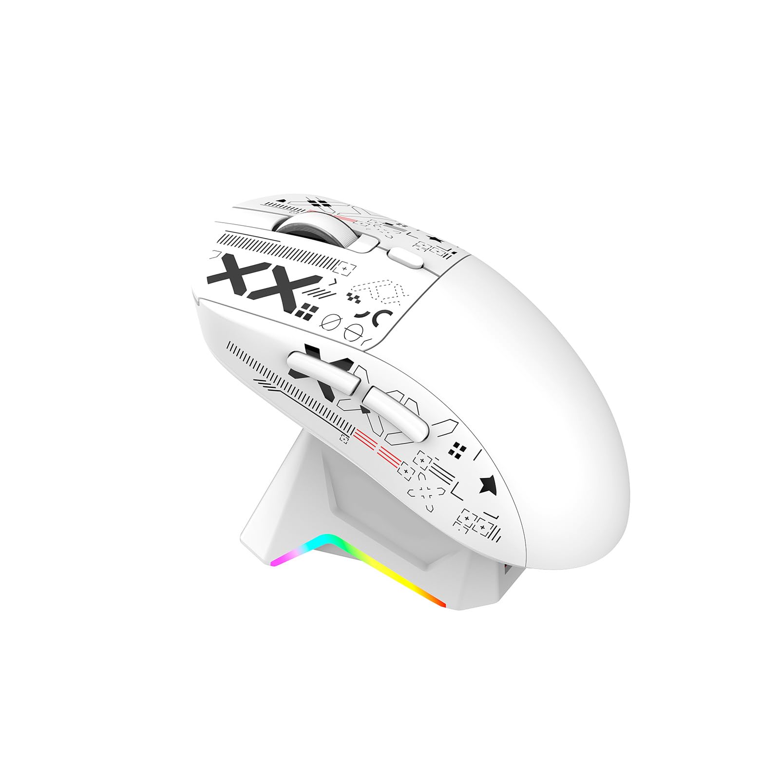 Annadue Kabellose Gaming-Maus, Tripe-Mode 2,4 G/kabelgebunden/Bluetooth-Maus, 12000 DPI, RGB-Hintergrundbeleuchtung, 7 Programmierbare Tasten, Magnetische Ladestation, für PC-Lapt (White)