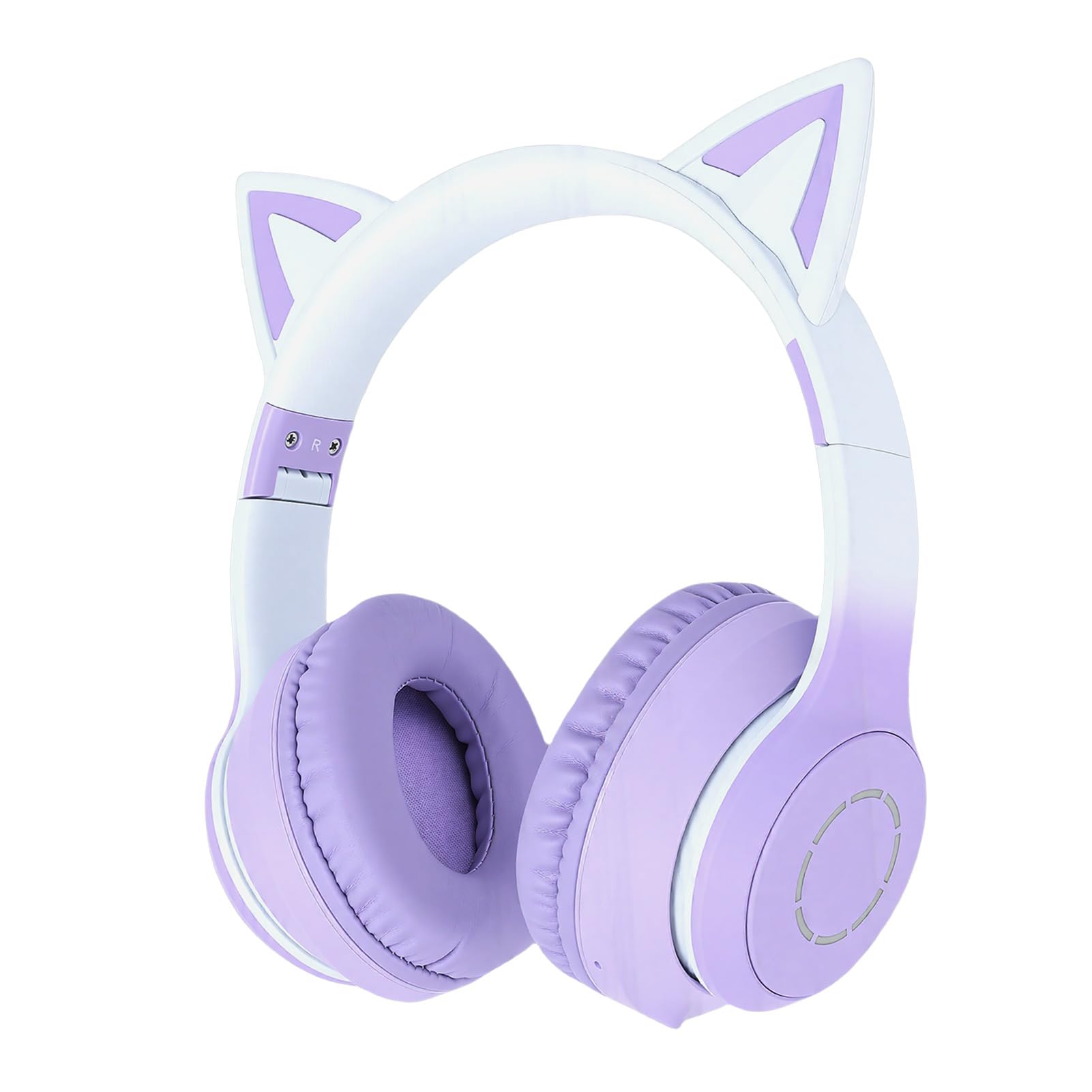 Bewinner Bluetooth 5.3 Kabelloses Gaming-Headset, Niedliches Ohrdesign mit LED-Licht, 3,5-mm-AUX-Kabel, Abnehmbares Mikrofon, Faltbar, Lange Akkulaufzeit, Lila (Purple)
