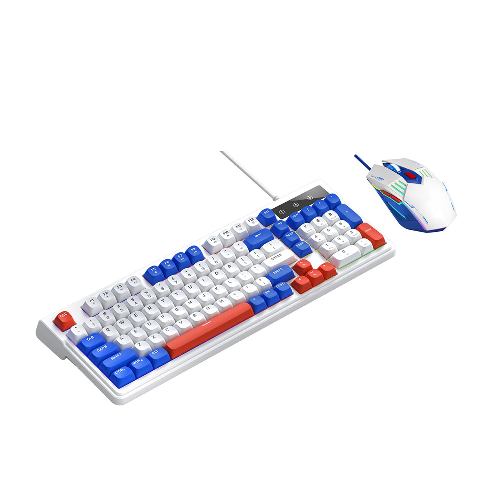 XUMIUZIY USB Kabel Gaming Tastatur und -Maus Kombination, RGB Tastatur Maus Set mit Hintergrundbeleuchtung, 98 Tasten, Multimedia Tastenkombinationen, 1200–3600 DPI, für Laptop (Blau Weiß)