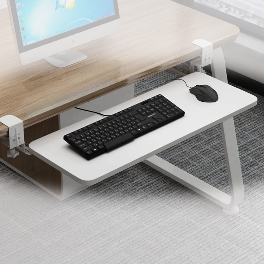 Ausziehbare Tastaturablage für Schreibtisch, Tastatur und Maus, verstellbar, 65 cm, Verlängerungsablage, Schwarz / Weiß, perfekt für Heimbüro und Gaming-Setup