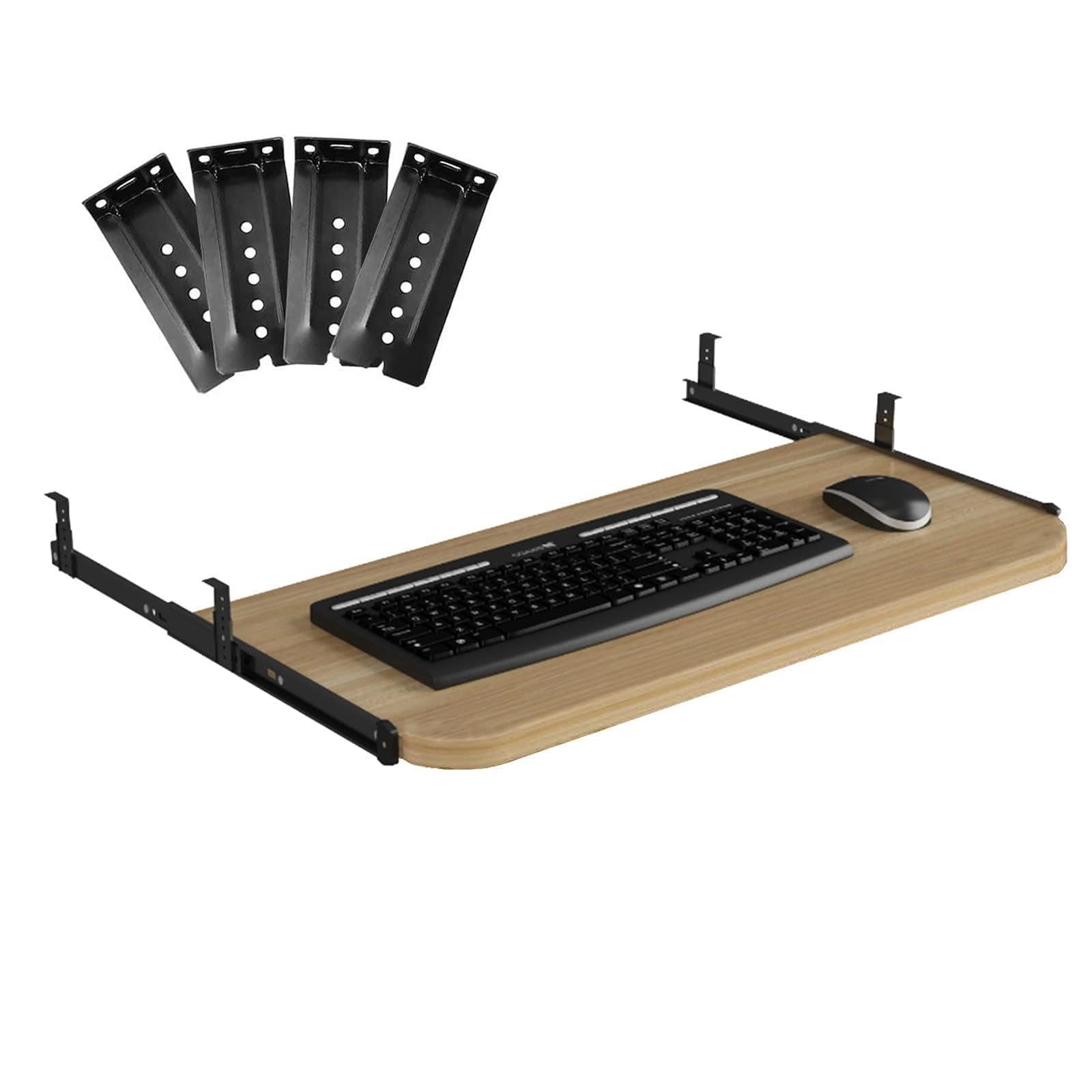 Ausziehbare Tastaturablage mit Maus-Plattform unter dem Schreibtisch, Ablage für PC und Walnuss, H 60 x 27 cm, perfekt für Home Office und Gaming Setup