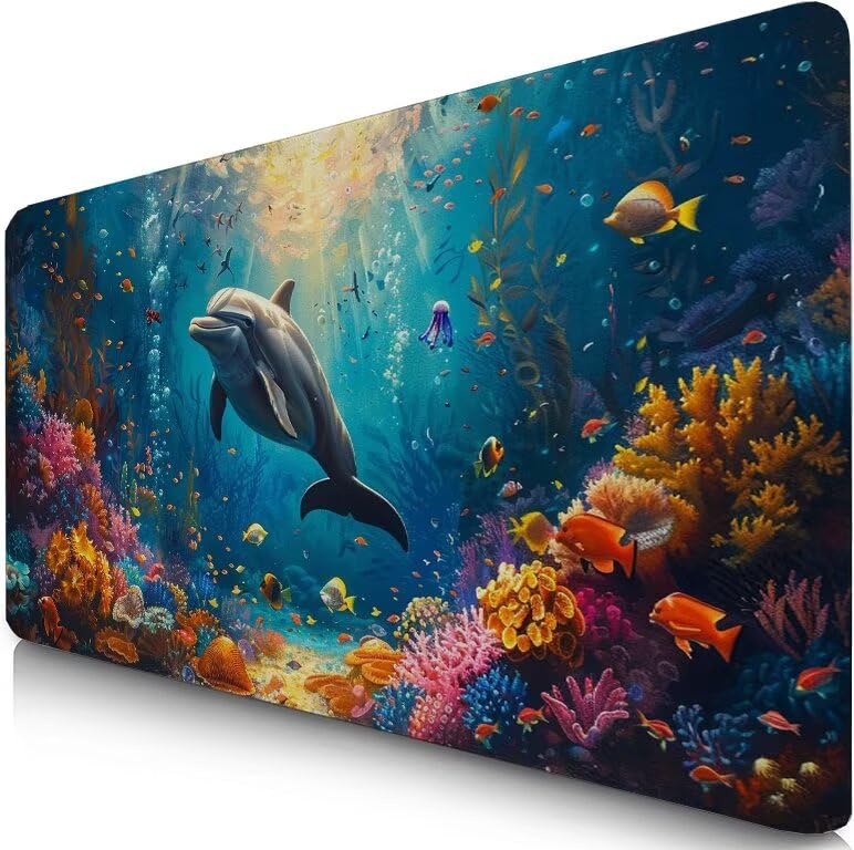 Schreibtischunterlage Blau Mauspad XXL 120x60cm Mousepad Hai Gaming Mauspad mit Nicht rutschender Unterlage, Vernähte Kanten WassXerdicht Anti-Rutsch Maus Pad für PC, MacBook, Laptop, Office F0-1178
