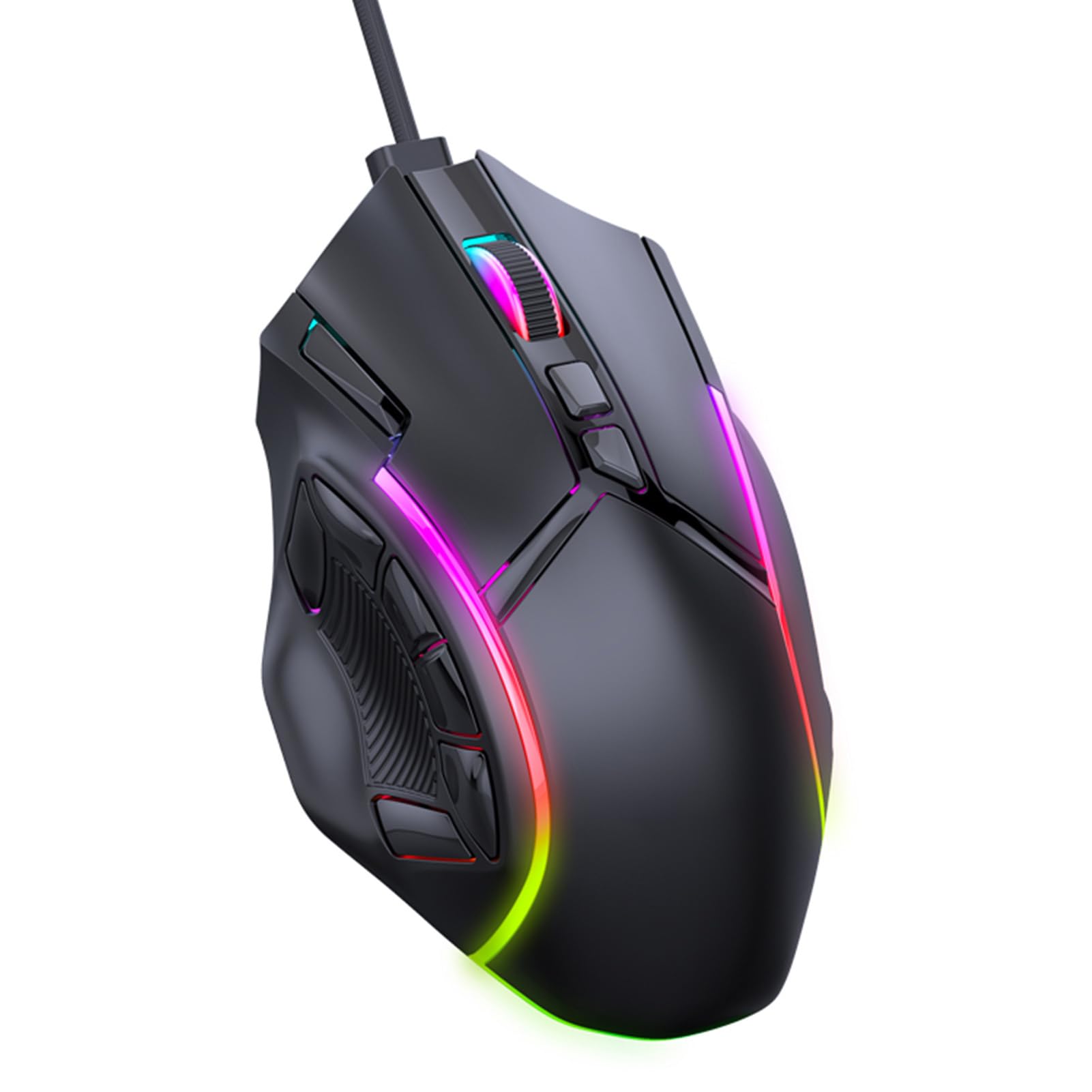 Naroote RGB-Gaming-Maus, 12 Programmierbare Tasten, 12800 DPI, Ergonomische Maus, 13 Lichteffekt-Mäuse mit 1000 Hz Abfragerate, Ideal für Computer, Laptop und PC