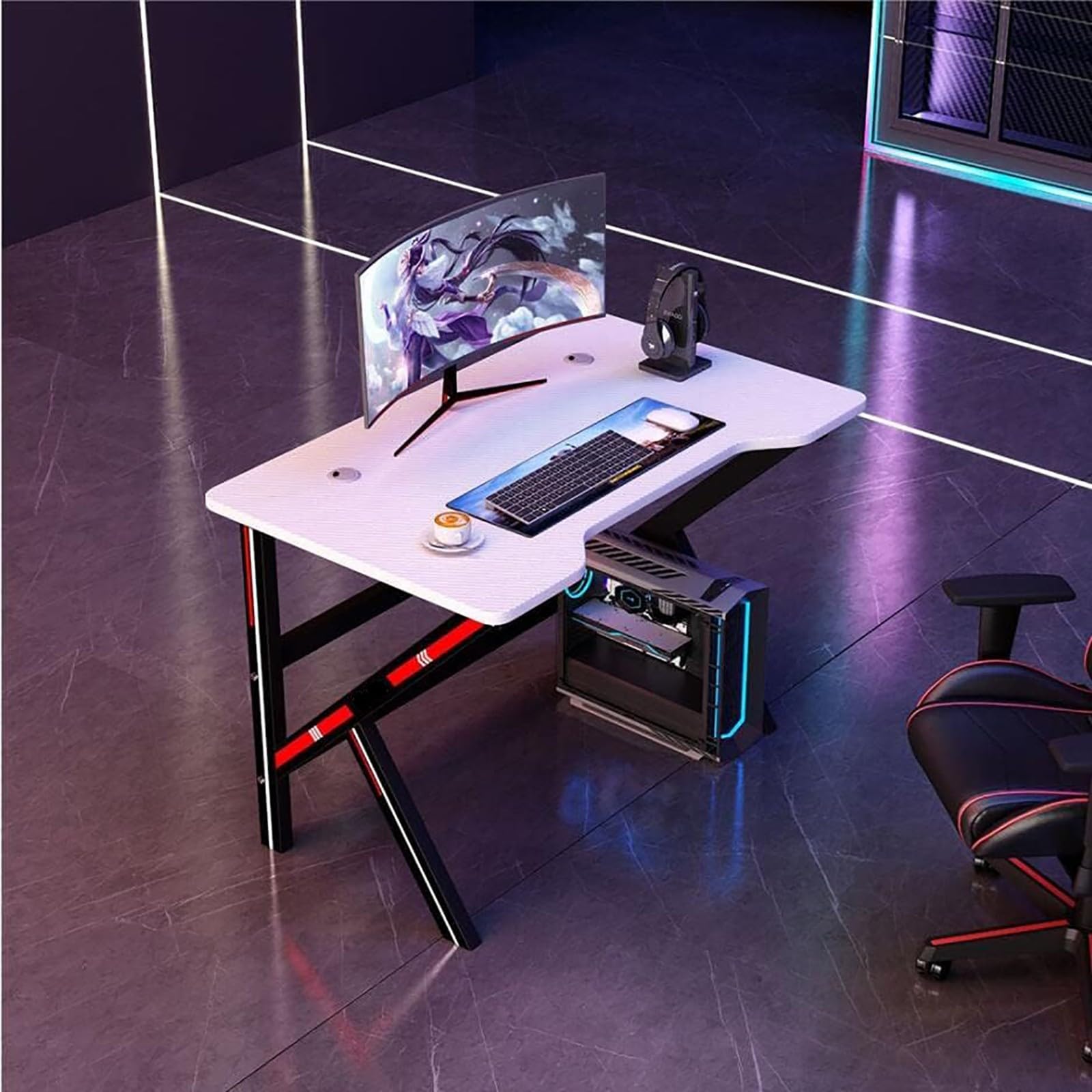 Gaming-Tisch aus Karbonfaser, stabil, 160 cm, Weiß, ideal für Mauspads, schlichtes Design, perfekt für Gamer und Heimbüro