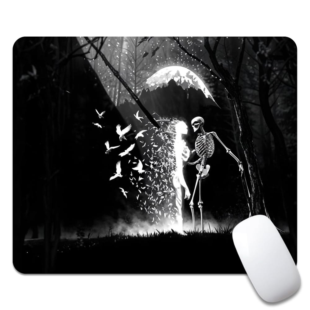 Gaming Mauspad Schwarzer Und Weißer Totenkopf, Mondvogel Office Mauspad Waschbar Modernes Klein Mousepad, Für Zuhause, Kabellose Maus, Büro, 25x30cm