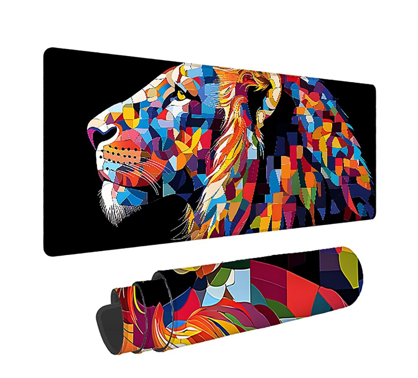 Gaming Mauspad XXL 1000x500x3mm, Löwe Anti-Rutsch Mousepad XXL, Abstrakt groß Schreibtischunterlage, Waschbares rutschfeste Gummibasis, Mauspad mit Nähten an Den Kanten für PC, Maus LJ-1842