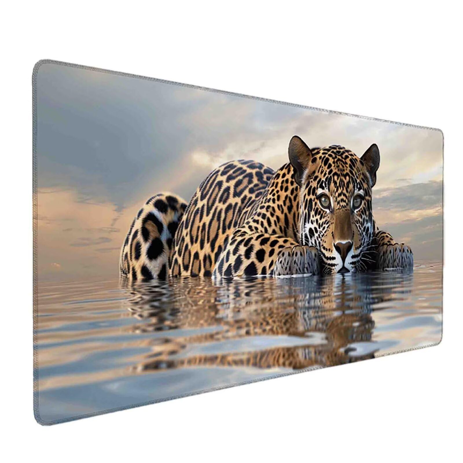 Mauspad 1000 x 500 Grau Mauspad Leopard Schreibtischunterlage mit Genähten Kanten Rutschfester Mousepad XXL, Tischunterlage Schreibtisch für PC, Maus und Tastatur, Home Office, Gaming Zubehör s5576