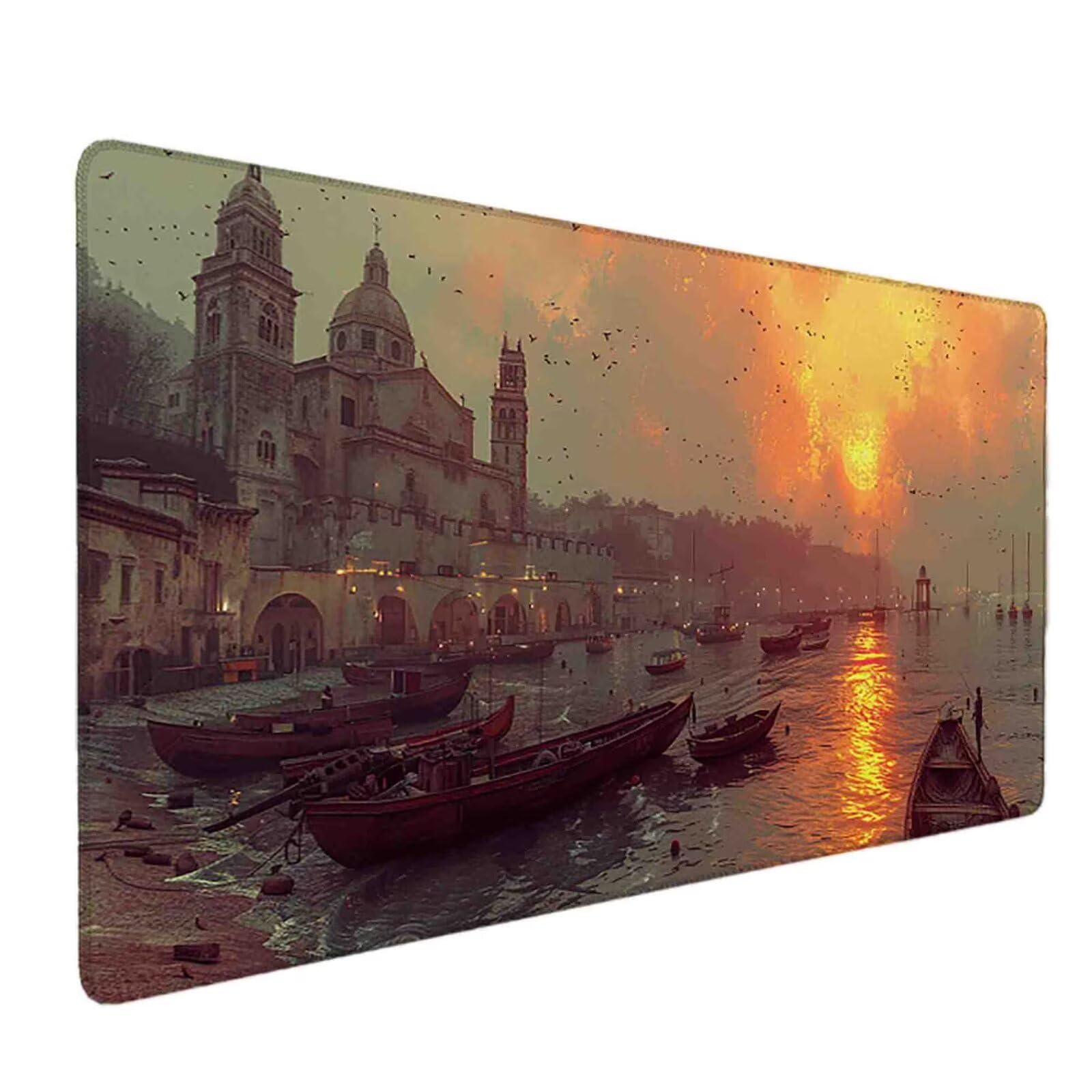 Mauspad 1000 x 500 Orange Farbe Mauspad Landschaft Schreibtischunterlage mit Genähten Kanten Rutschfester Mousepad XXL, Tischunterlage Schreibtisch für PC, Maus und Tastatur, Gaming Zubehör w6115