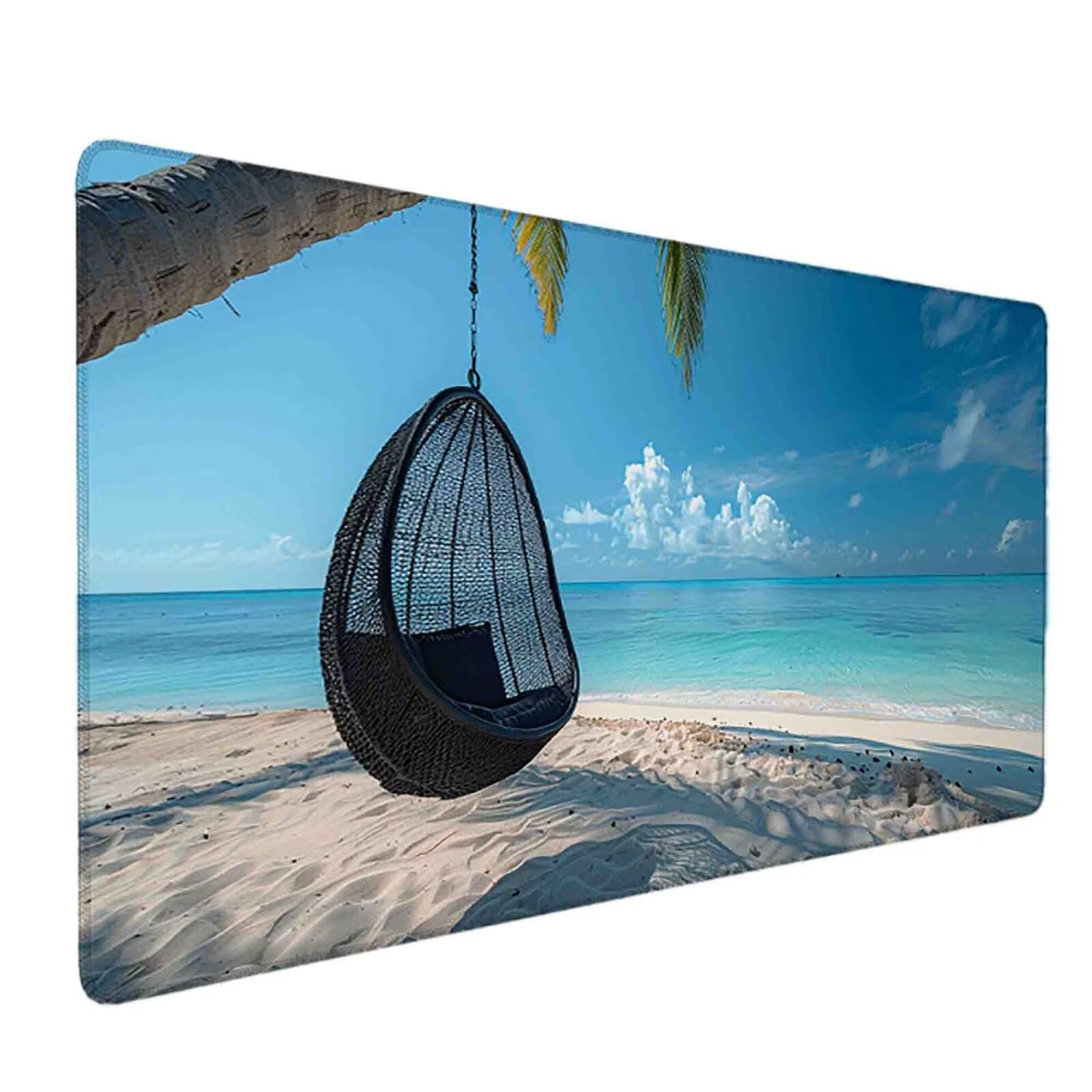 Mauspad 1000 x 500 Blau Mauspad Strand Schreibtischunterlage mit Genähten Kanten Rutschfester Mousepad XXL, Tischunterlage Schreibtisch für PC, Maus und Tastatur, Home Office, Gaming Zubehör l6444
