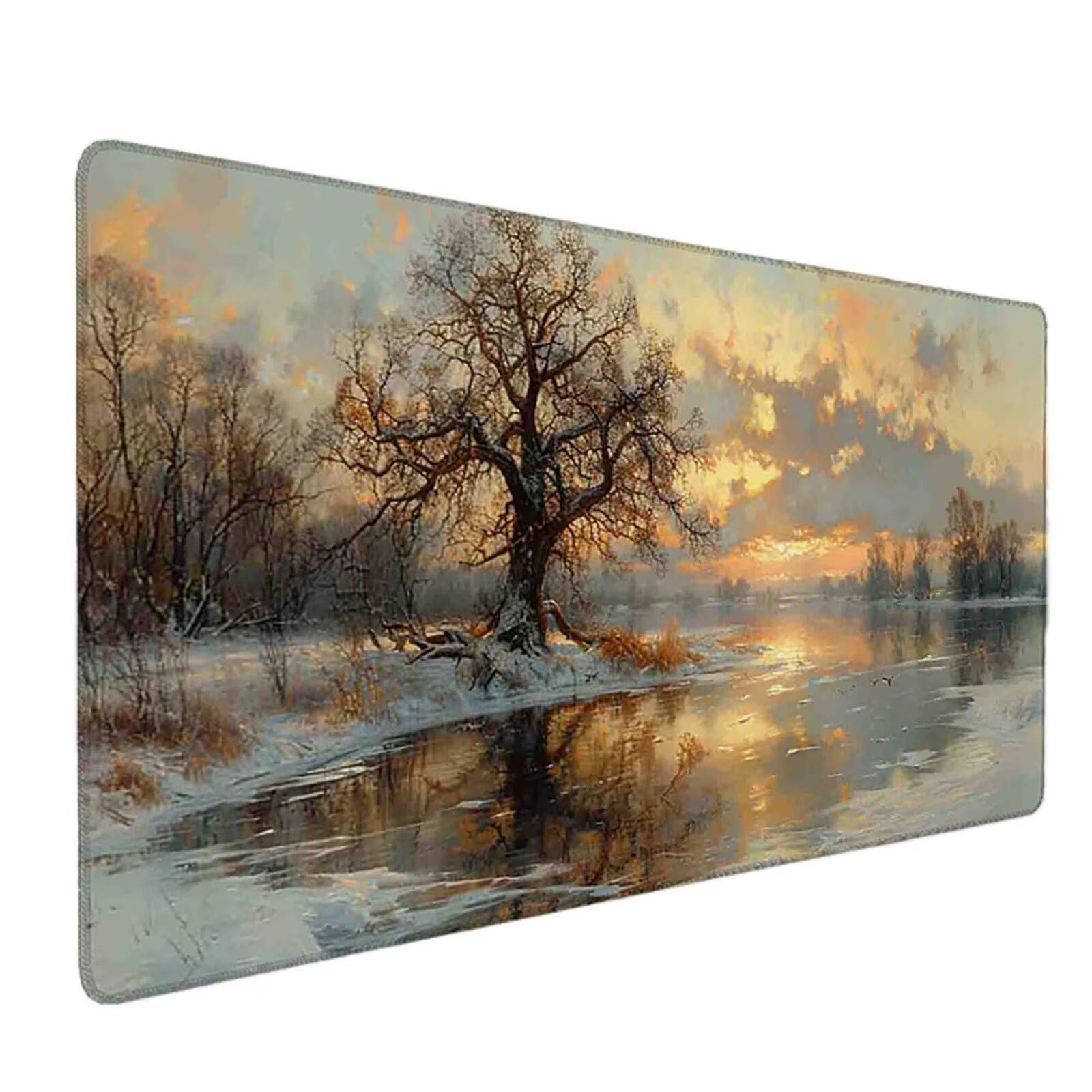 Mauspad 1000 x 500 Grau Mauspad Winter Schreibtischunterlage mit Genähten Kanten Rutschfester Mousepad XXL, Tischunterlage Schreibtisch für PC, Maus und Tastatur, Home Office, Gaming Zubehör v6325