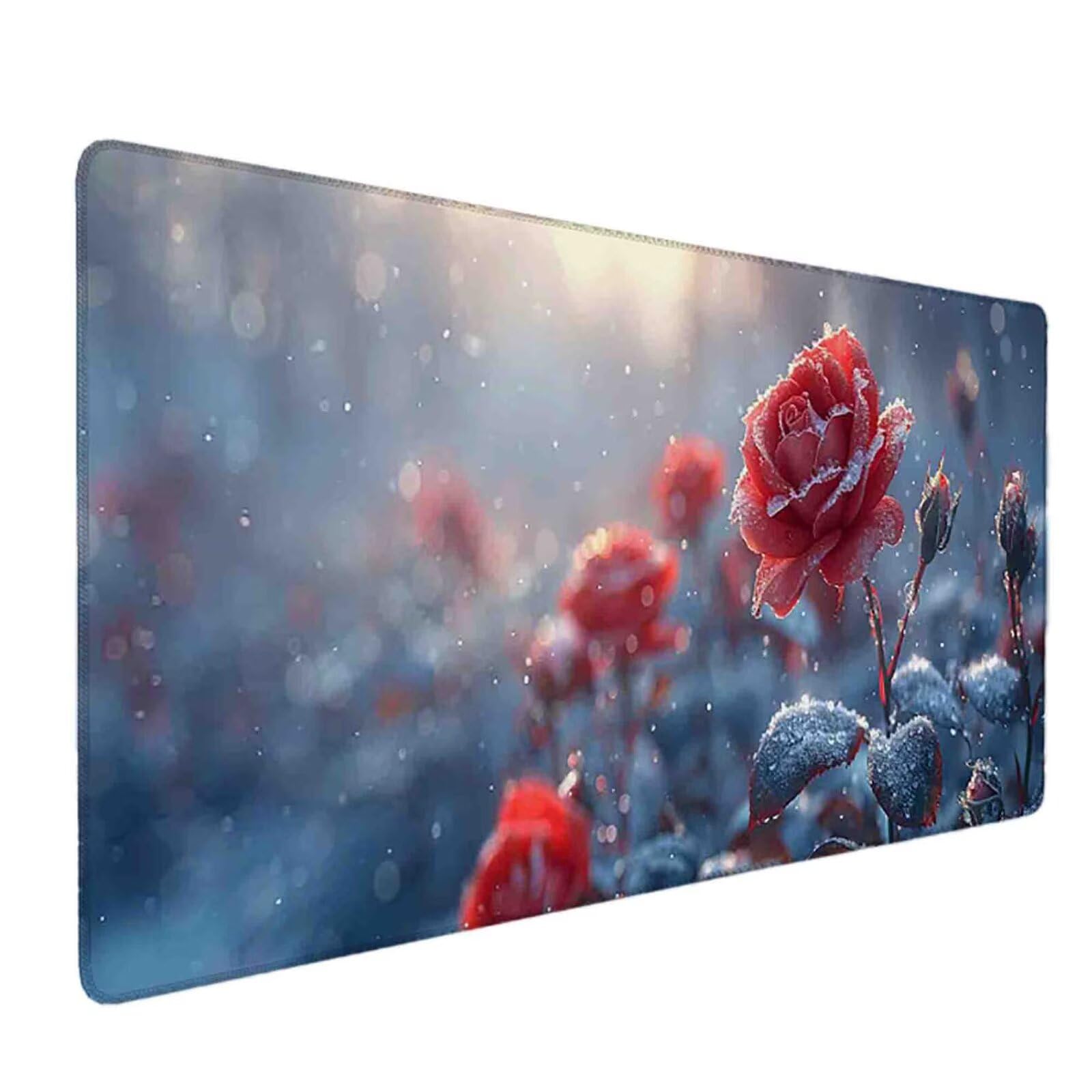 Mauspad 1000 x 500 Rot Mauspad Rose Schreibtischunterlage mit Genähten Kanten Rutschfester Mousepad XXL, Tischunterlage Schreibtisch für Maus und Tastatur, Home Office, Gaming Zubehör, Deko Büro v6199