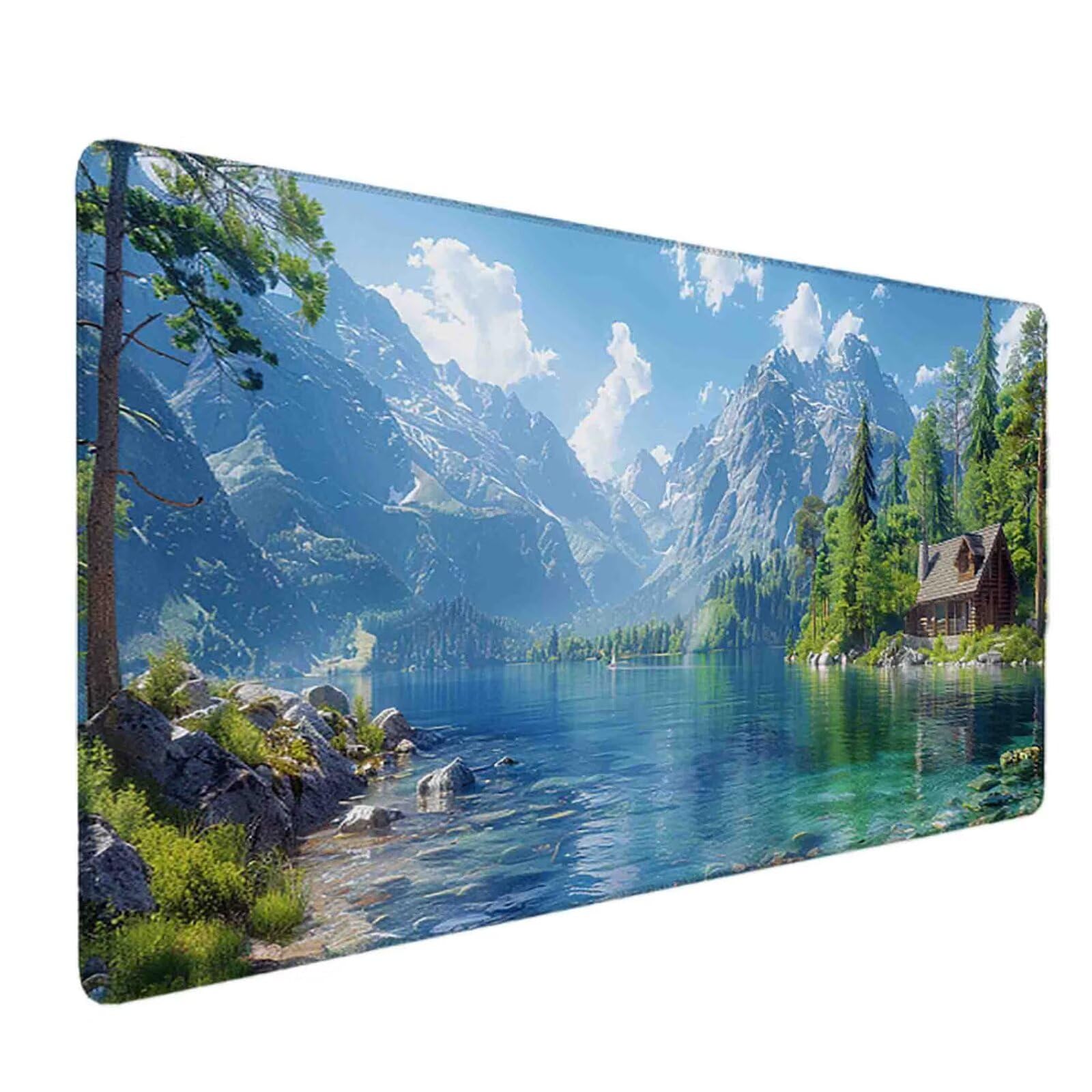 Mauspad 1000 x 500 Blau Mauspad Landschaft Schreibtischunterlage mit Genähten Kanten Rutschfester Mousepad XXL, Tischunterlage Schreibtisch für PC, Maus und Tastatur, Home Office, Gaming Zubehör p5303