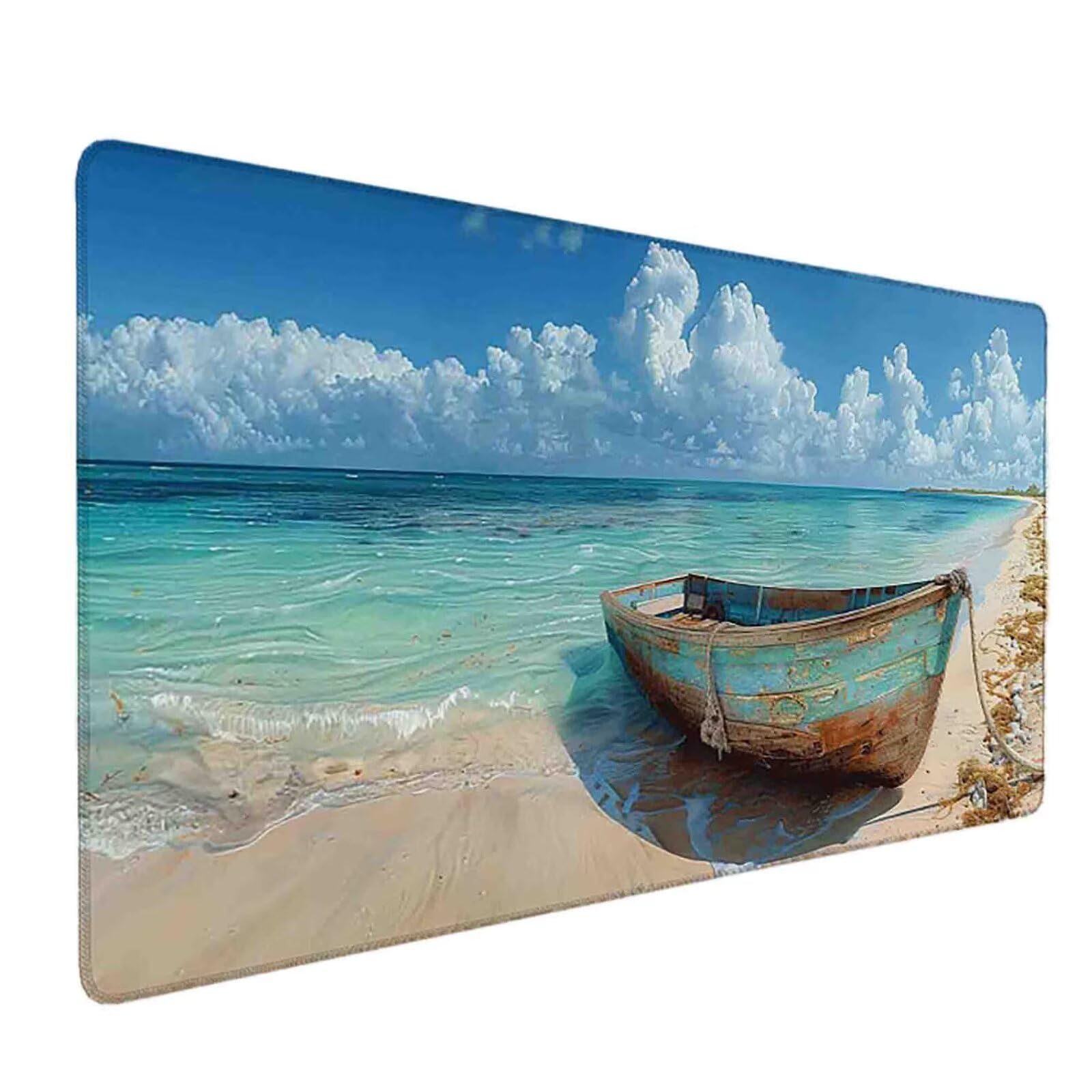 Mauspad 1000 x 500 Strand Mauspad Boot Schreibtischunterlage mit Genähten Kanten Rutschfester Mousepad XXL, Tischunterlage Schreibtisch für PC, Maus und Tastatur, Home Office, Gaming Zubehör g5282