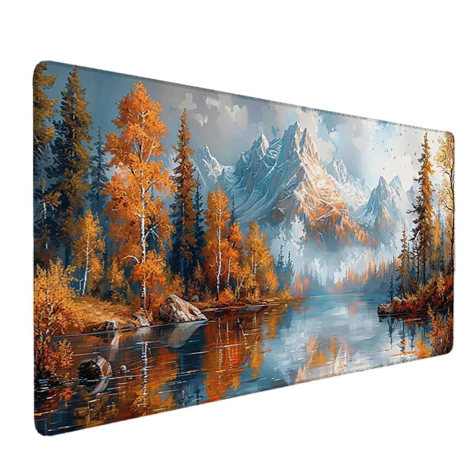 Mauspad 1000 x 500 Orange Farbe Mauspad Landschaft Schreibtischunterlage mit Genähten Kanten Rutschfester Mousepad XXL, Tischunterlage Schreibtisch für PC, Maus und Tastatur, Gaming Zubehör p5366