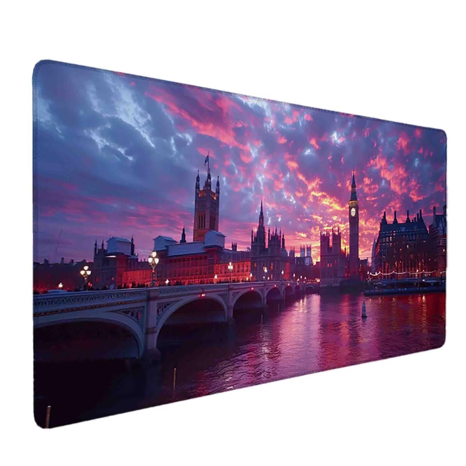 Mauspad 1000 x 500 Lila Mauspad Big Ben Schreibtischunterlage mit Genähten Kanten Rutschfester Mousepad XXL, Tischunterlage Schreibtisch für PC, Maus und Tastatur, Home Office, Gaming Zubehör v5632