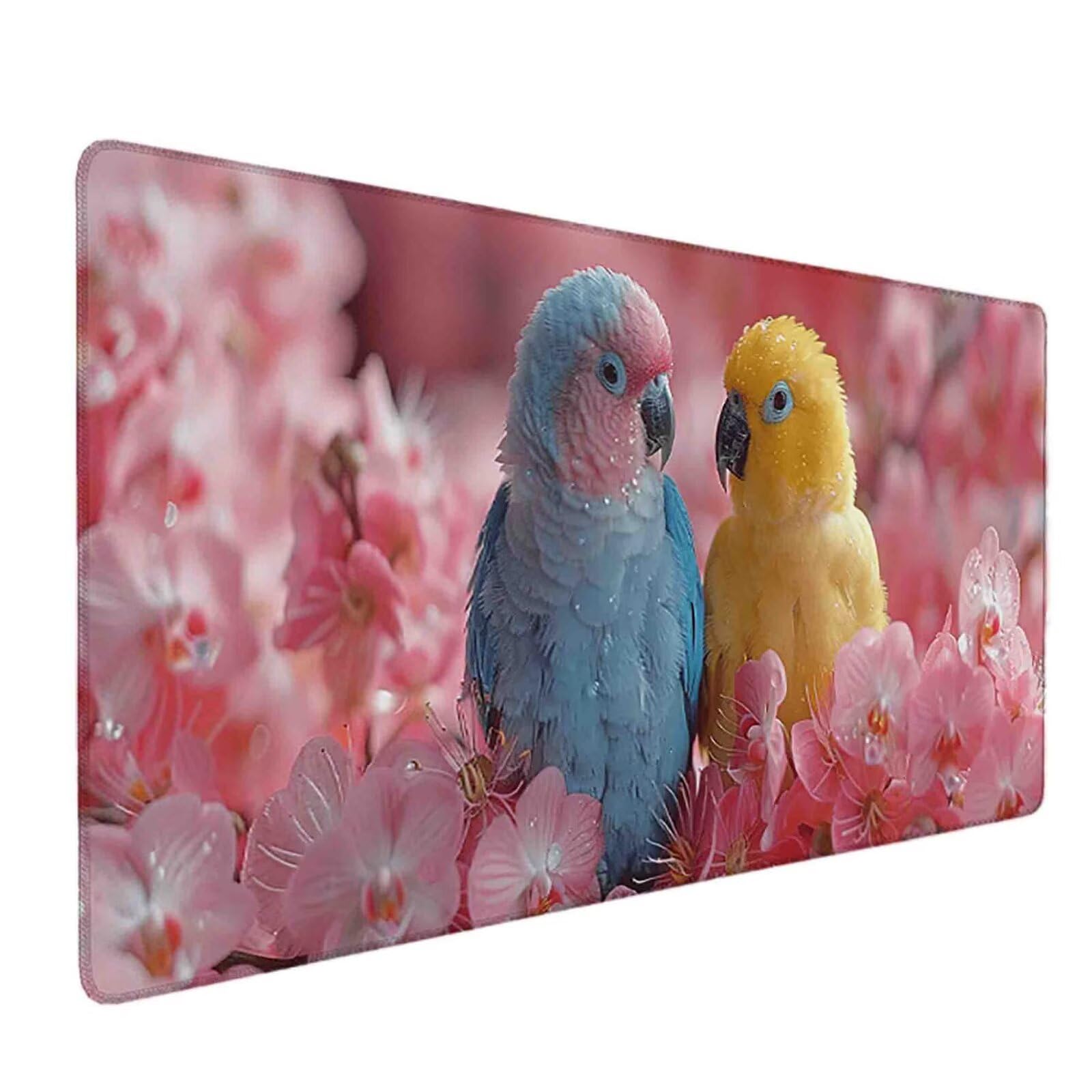 Mauspad 1200 x 600 Blume Mauspad Vogel Schreibtischunterlage mit Genähten Kanten Rutschfester Mousepad XXL, Tischunterlage Schreibtisch für PC, Maus und Tastatur, Home Office, Gaming Zubehör s5675