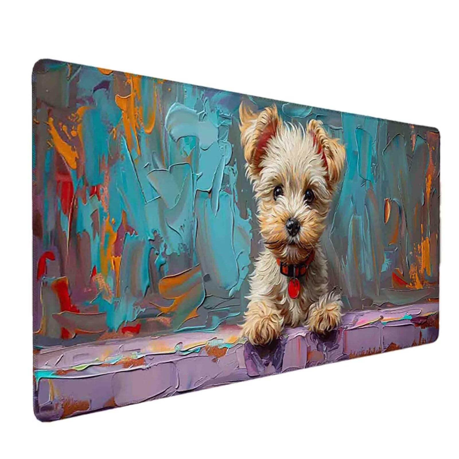Mauspad 1200 x 600 Grau Mauspad Hund Schreibtischunterlage mit Genähten Kanten Rutschfester Mousepad XXL, Tischunterlage Schreibtisch für PC, Maus und Tastatur, Home Office, Gaming Zubehör v5983