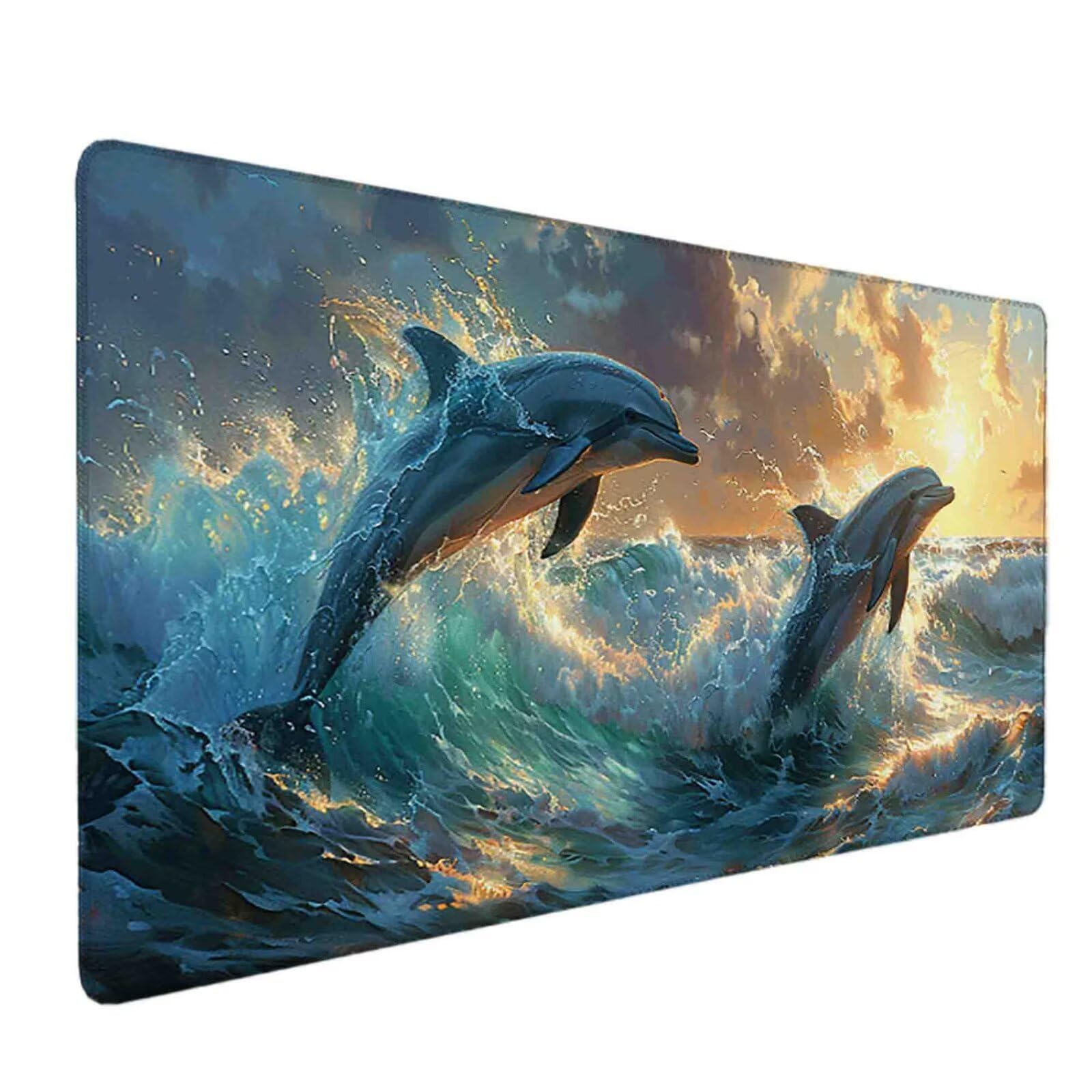 Mauspad 1200 x 600 Meer Mauspad Delphin Schreibtischunterlage mit Genähten Kanten Rutschfester Mousepad XXL, Tischunterlage Schreibtisch für PC, Maus und Tastatur, Home Office, Gaming Zubehör g6011