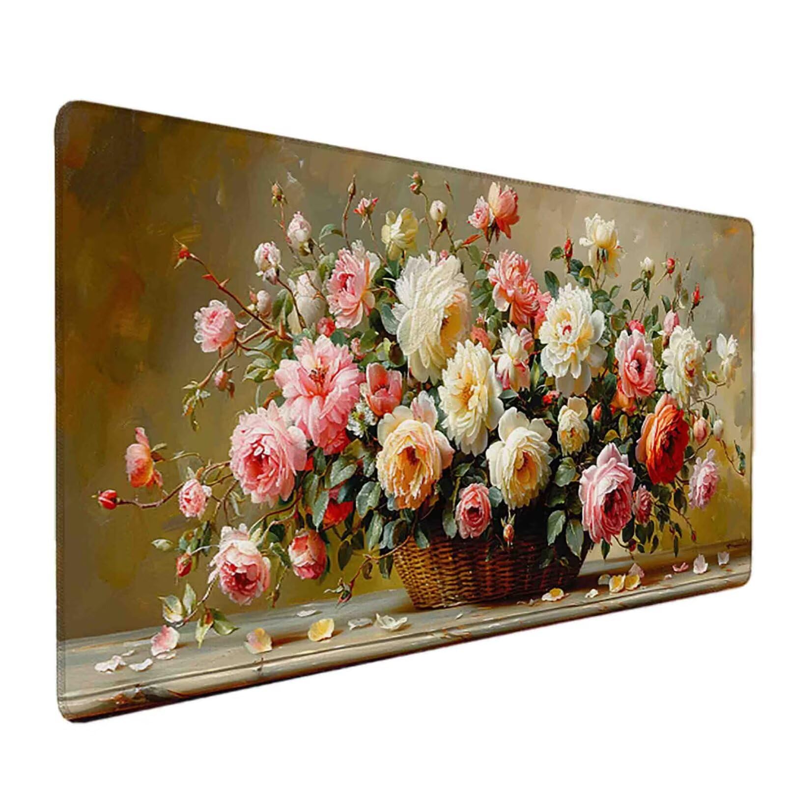 Mauspad 1200 x 600 Rosa Mauspad Blume Schreibtischunterlage mit Genähten Kanten Rutschfester Mousepad XXL, Tischunterlage Schreibtisch für PC, Maus und Tastatur, Home Office, Gaming Zubehör v5290