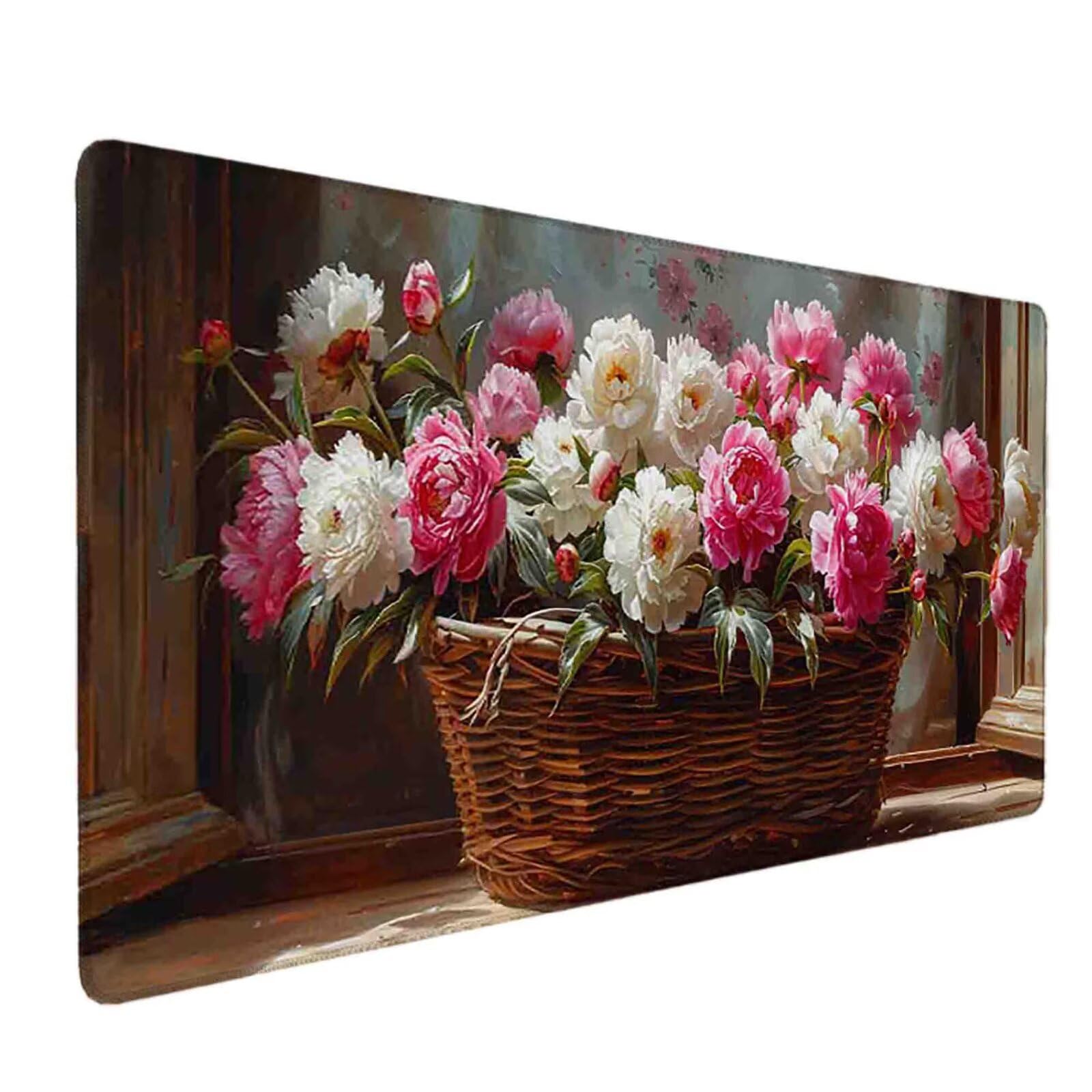Mauspad 1200 x 600 Rosa Mauspad Blume Schreibtischunterlage mit Genähten Kanten Rutschfester Mousepad XXL, Tischunterlage Schreibtisch für PC, Maus und Tastatur, Home Office, Gaming Zubehör e6375
