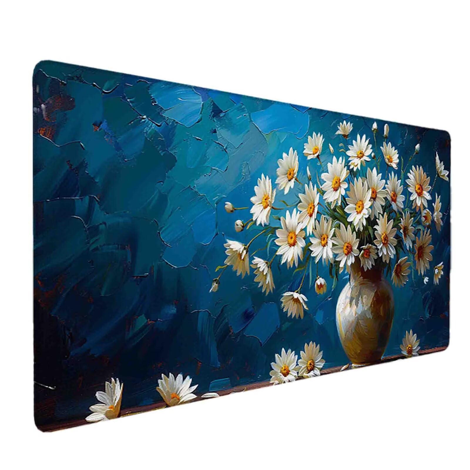 Mauspad 1000 x 500 Blau Mauspad Gänseblümchen Schreibtischunterlage mit Genähten Kanten Rutschfester Mousepad XXL, Tischunterlage Schreibtisch für Maus, Tastatur, Home Office, Gaming Zubehör l6381