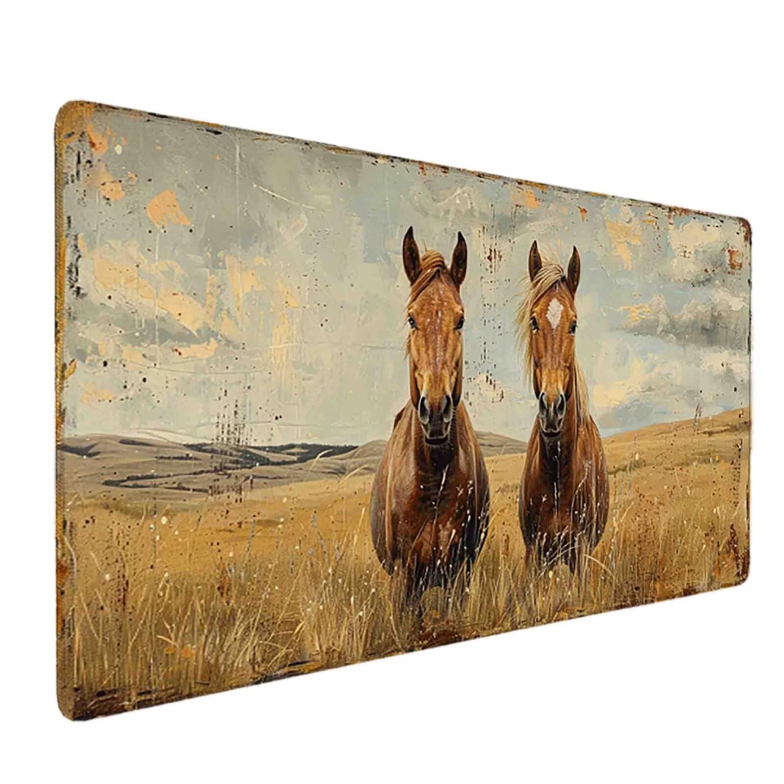 Mauspad 1200 x 600 Braun Mauspad Pferd Schreibtischunterlage mit Genähten Kanten Rutschfester Mousepad XXL, Tischunterlage Schreibtisch für PC, Maus und Tastatur, Home Office, Gaming Zubehör l6354