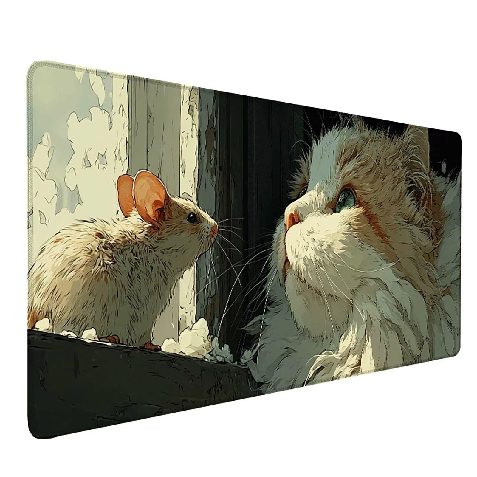 Mauspad XXL 1000 x 500 x 3 mm, Gaming Mauspad Katze Mousepad Maus Schreibtischunterlage mit Genähten Kanten, Rutschfeste Gummibasis Mouse Pad WassXerdicht Gaming Accessories für Home Office -lsy2603K2