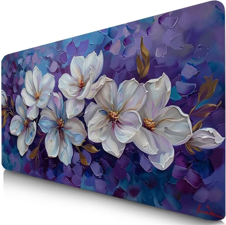 Schreibtischunterlage Lila Mauspad XXL 90x40cm Mousepad Lilie Gaming Mauspad mit Nicht rutschender Unterlage, Vernähte Kanten WassXerdicht Anti-Rutsch Maus Pad für Laptop, Office Geschenke F0-1169