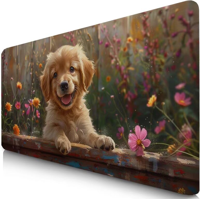 Schreibtischunterlage Hund Mauspad XXL 100x50cm Mousepad Tiere Gaming Mauspad mit Nicht rutschender Unterlage, Vernähte Kanten WassXerdicht Anti-Rutsch Maus Pad für Laptop, Office Geschenke F0-1175