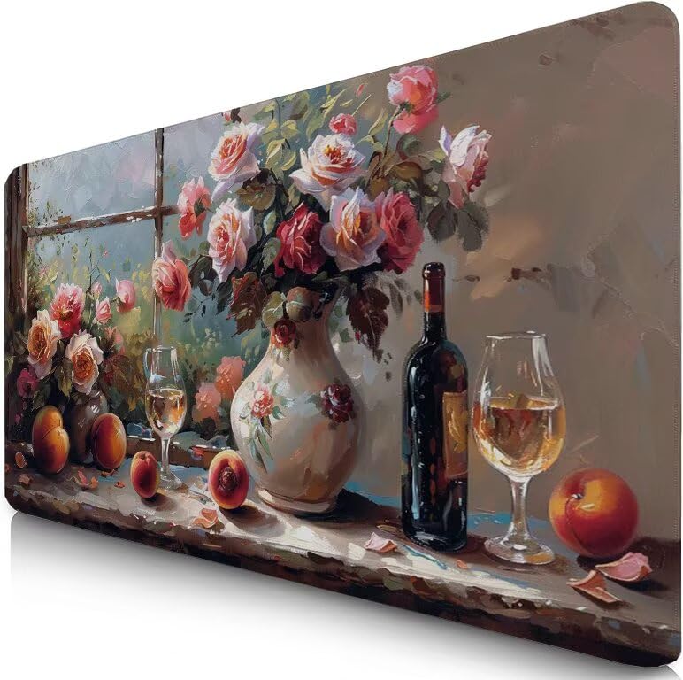 Schreibtischunterlage Retro Mauspad XXL 120x60cm Mousepad Vase Gaming Mauspad mit Nicht rutschender Unterlage, Vernähte Kanten WassXerdicht Anti-Rutsch Maus Pad für Laptop, Office Geschenke F0-1187
