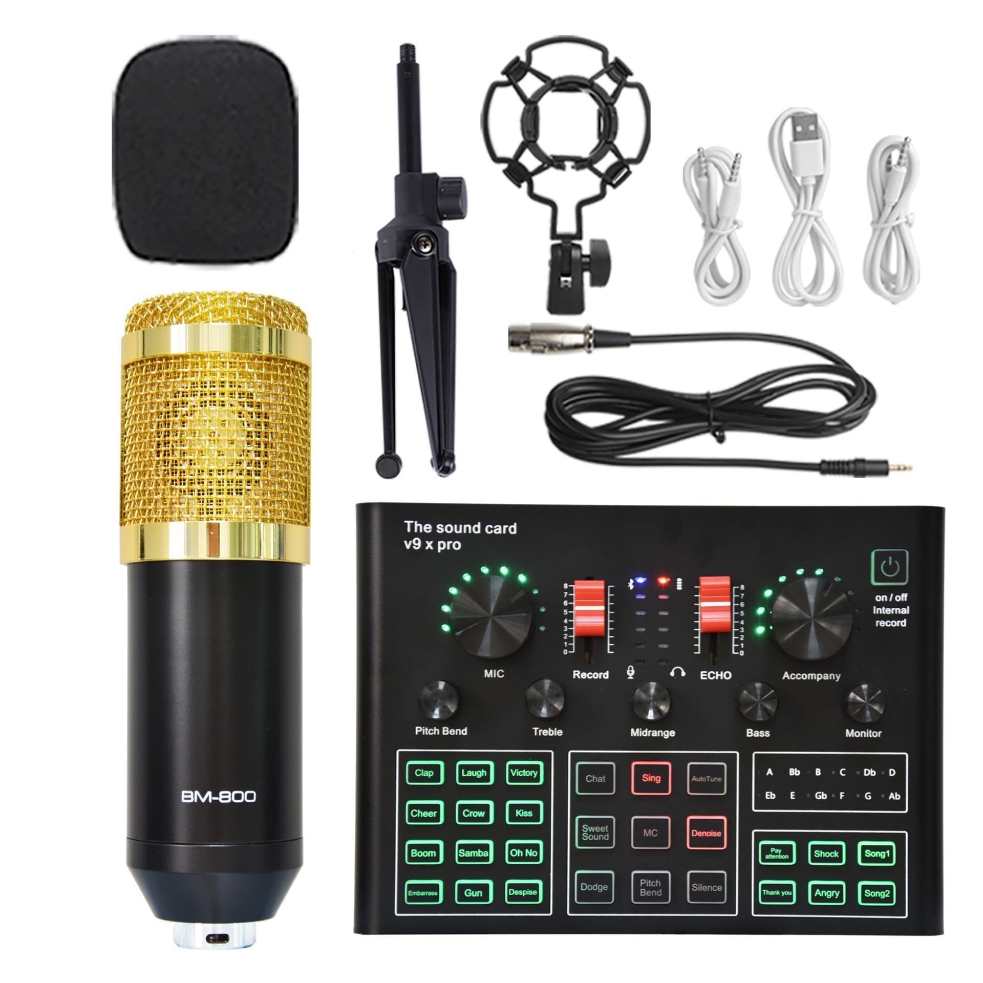 Die Soundkarte kann an EIN Headset-Mikrofon eines Computertelefons angeschlossen Werden, um Live-Übertragungen und Gesang aufzunehmen(BM800 V9 SMALL)