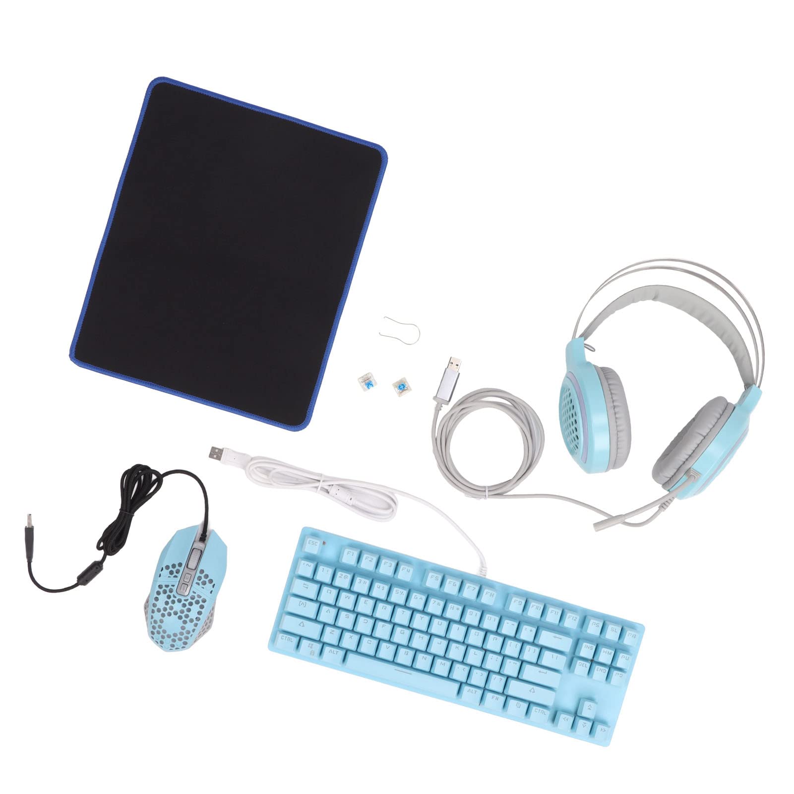Computer-Gaming-Kit, Hohe Empfindlichkeit, RGB-Beleuchtung, Mechanische Tastatur, Maus, Headset für Desktop-Notebook-Computer, ABS, Blau, 1 Set