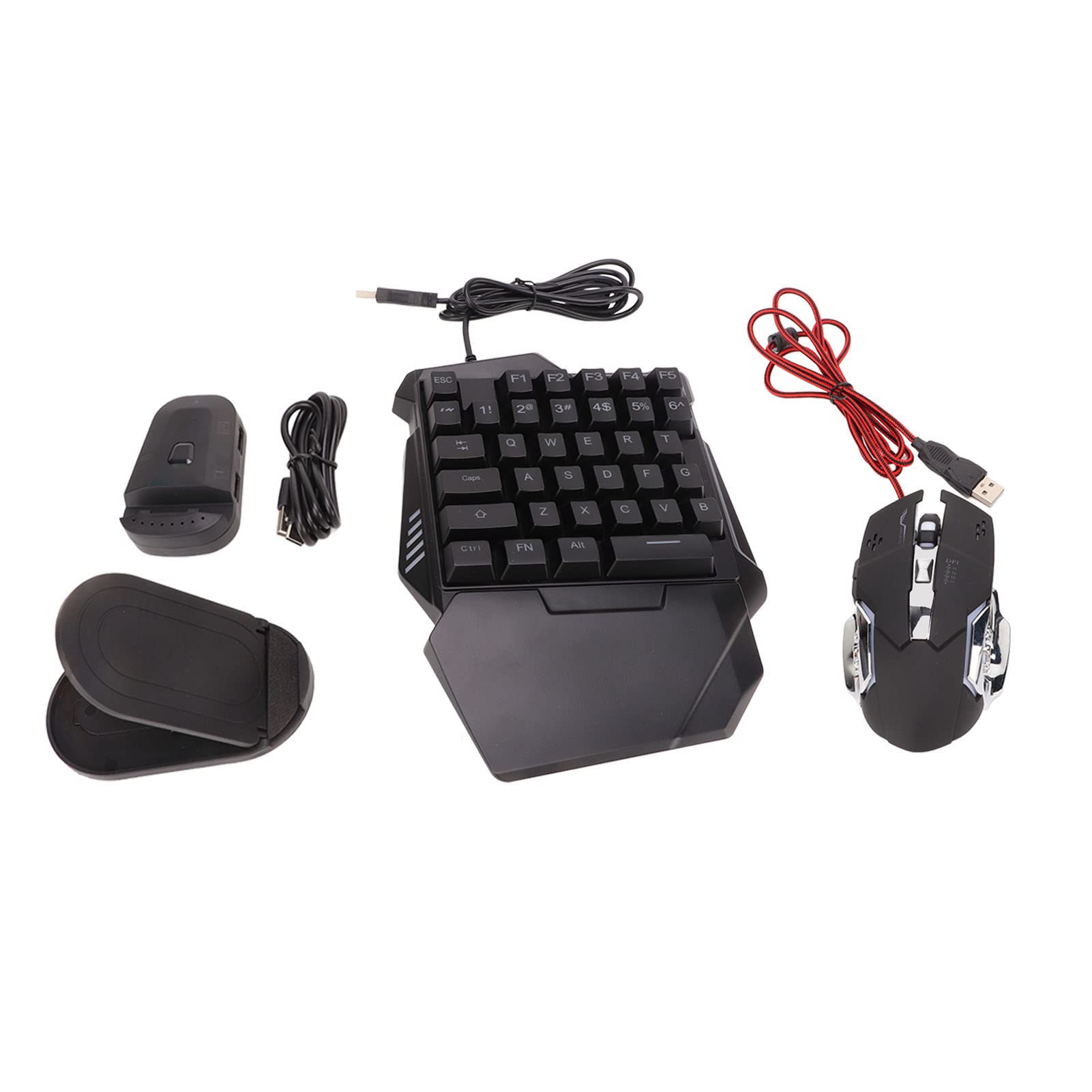Bewinner Einhändige RGB-Gaming-Tastatur und -Maus-Kombination, 35-Tasten-Tastatur und 6-Tasten-Maus mit USB-Konverter und Halterung für PUBG PC Mobile Gaming