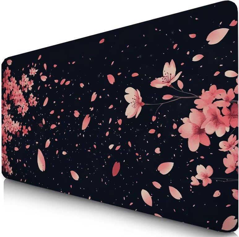 Schreibtischunterlage Schwarz Mauspad XXL 150x80cm Mousepad Kirschblüten Gaming Mauspad mit Nicht rutschender Unterlage, Vernähte Kanten WassXerdicht Anti-Rutsch Maus Pad für MacBook, Office F0-1199