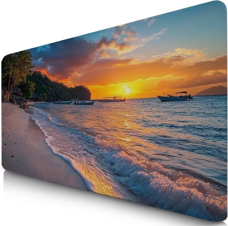 Schreibtischunterlage Strand Mauspad XXL 150x80cm Mousepad Landschaft Gaming Mauspad mit Nicht rutschender Unterlage, Vernähte Kanten WassXerdicht Anti-Rutsch Maus Pad für PC, MacBook, Laptop F0-1196