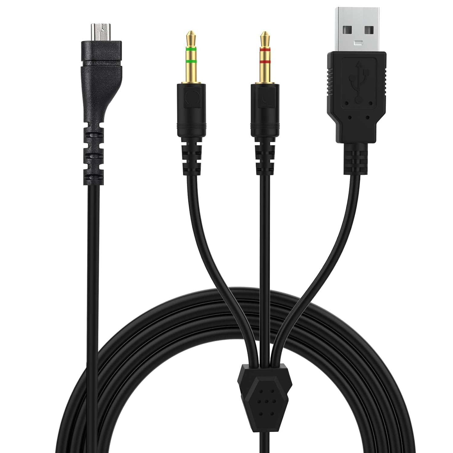Ersatzkabel für SteelSeries Arctis 3/5/7/Pro, 2-in-1 Mini USB auf Dual 3,5mm & USB, 2m TPE Gaming Headset Kabel, Schwarz