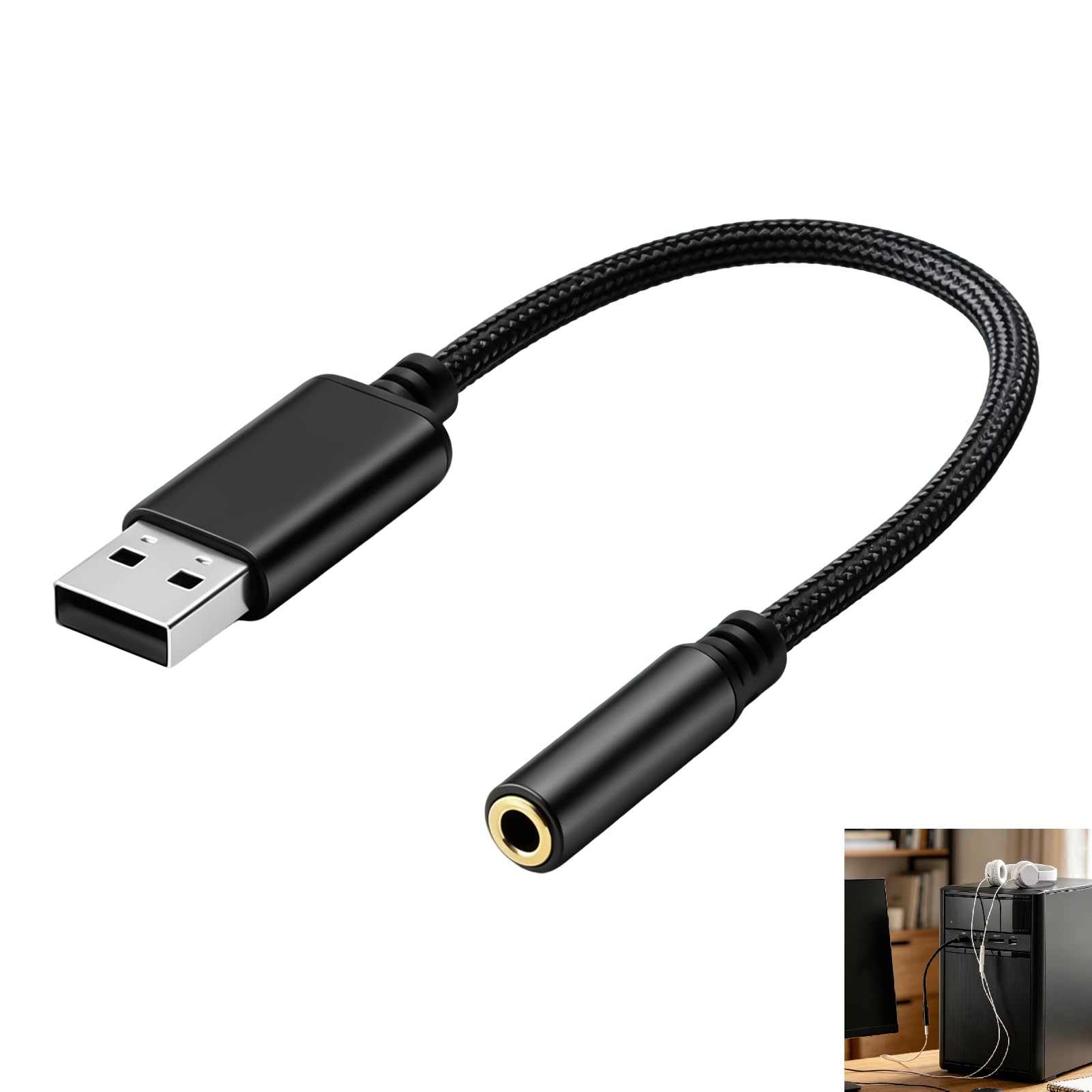 USB Soundkarte Extern, USB auf 3.5mm Adapter TRRS Klinkenbuchse CTIA Stereo Audio Konverter mit Mikrofon Unterstützung Plug & Play für PC Laptop Notebook Headset Gaming Streaming Homeoffice Schwarz