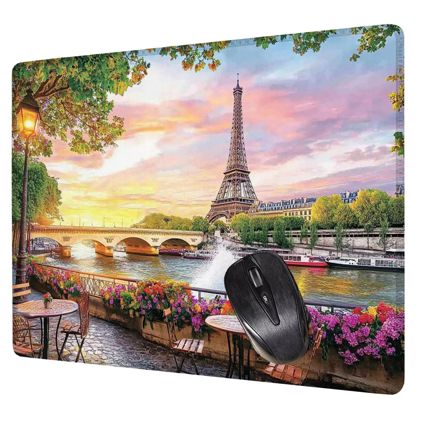Gaming Mauspad klein 20x15x0.3cm, Mousepad Paris Mouse Pad Landschaft Desk Mat, Vernähte Kanten Wasserdicht und Rutschfester Mini Mauspad Gaming für Kabellose Maus Laptops, Büro, Reisen H0-472