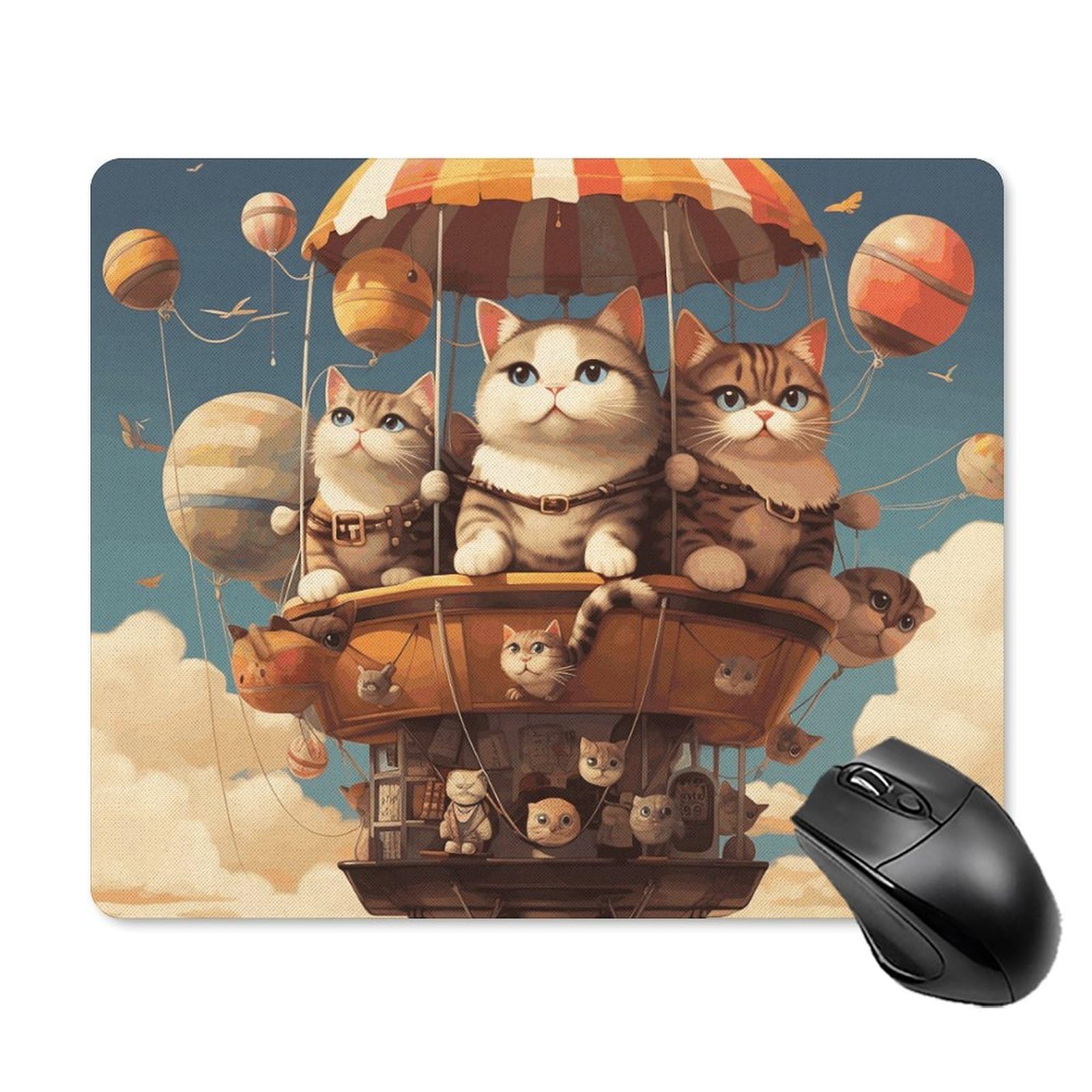 Gaming Mauspad Katze Und Ballon Office Mauspad Multifunktionales Vernähte Kanten Schreibtischunterlage, Für Laptops, Kabellose Maus, Zuhause, 25x30cm
