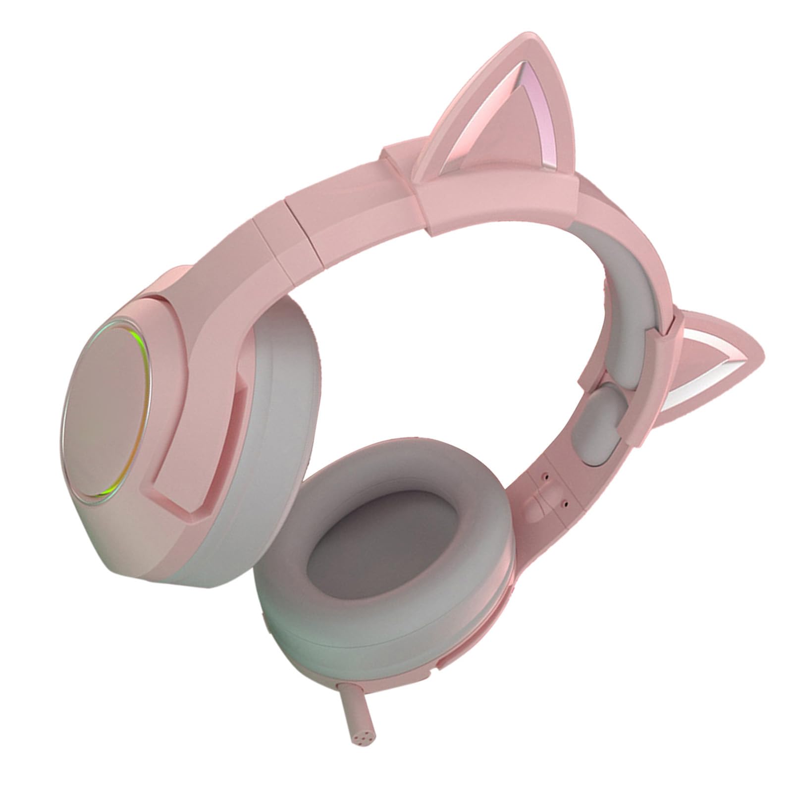 Gaming-Headset, Süßes Katzenohr, RGB, Verstellbares Kopfband, Kabelgebunden, Spielkopfhörer, Mikrofon, Mädchen-Stereo-Sound für Gaming, Material: ABS-Draht (Rosafarbene 7.1-Kanal-Version