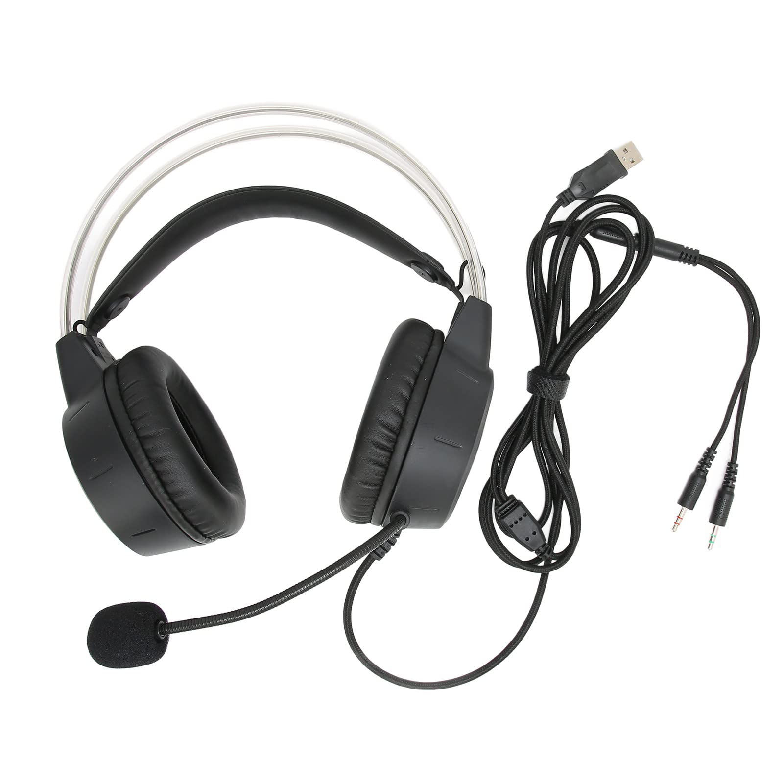 Gaming-Headset, Surround-Sound, RGB-Licht, Kabelgebunden, Over-Ear-Kopfhörer für PC, Professioneller Virtual-Surround-Sound-Omni-Mic-Gaming-Kopfhörer für Gamer, ABS + Kunstleder