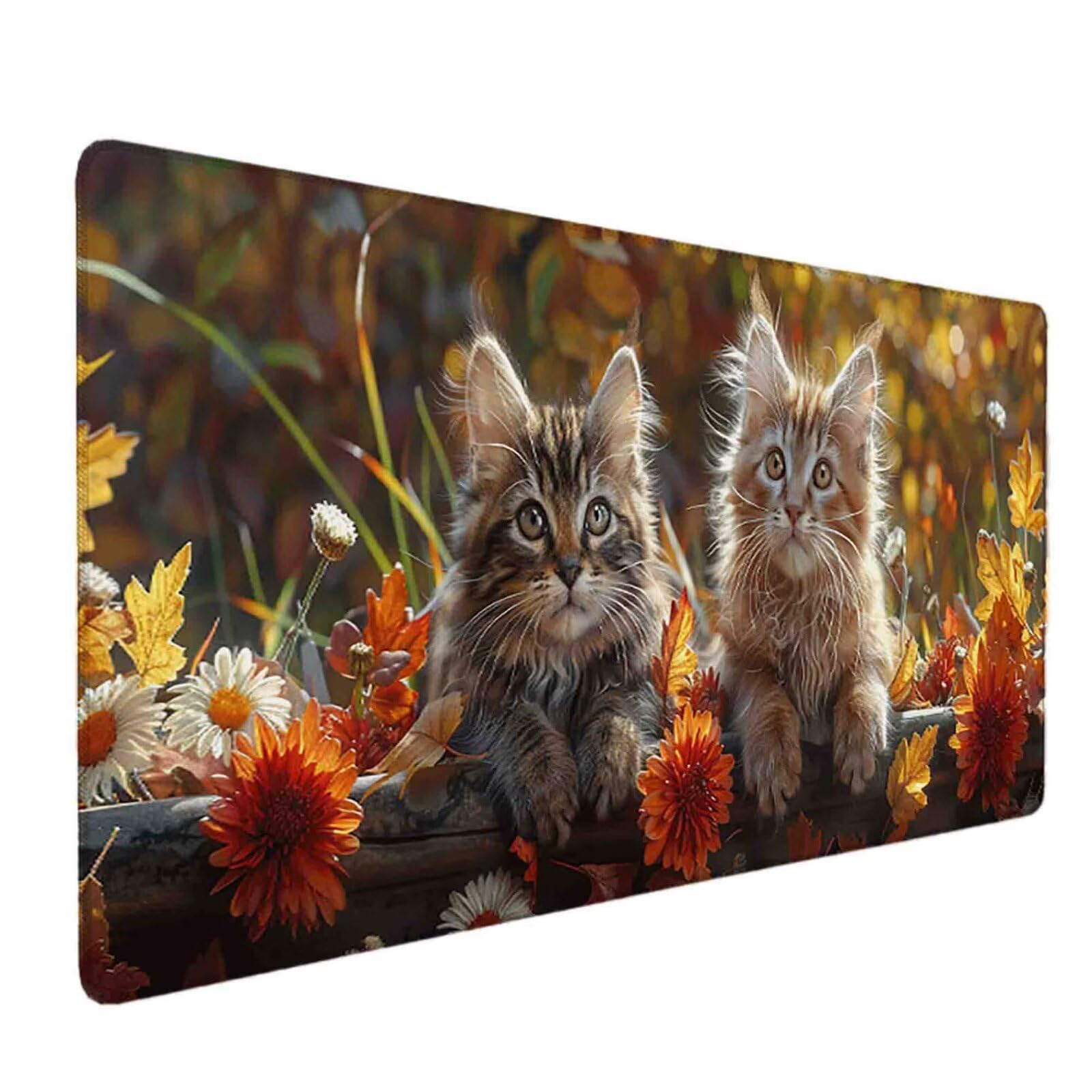 Mauspad 1200 x 600 Katze Mauspad Blume Schreibtischunterlage mit Genähten Kanten Rutschfester Mousepad XXL, Tischunterlage Schreibtisch für PC, Maus und Tastatur, Home Office, Gaming Zubehör e7131