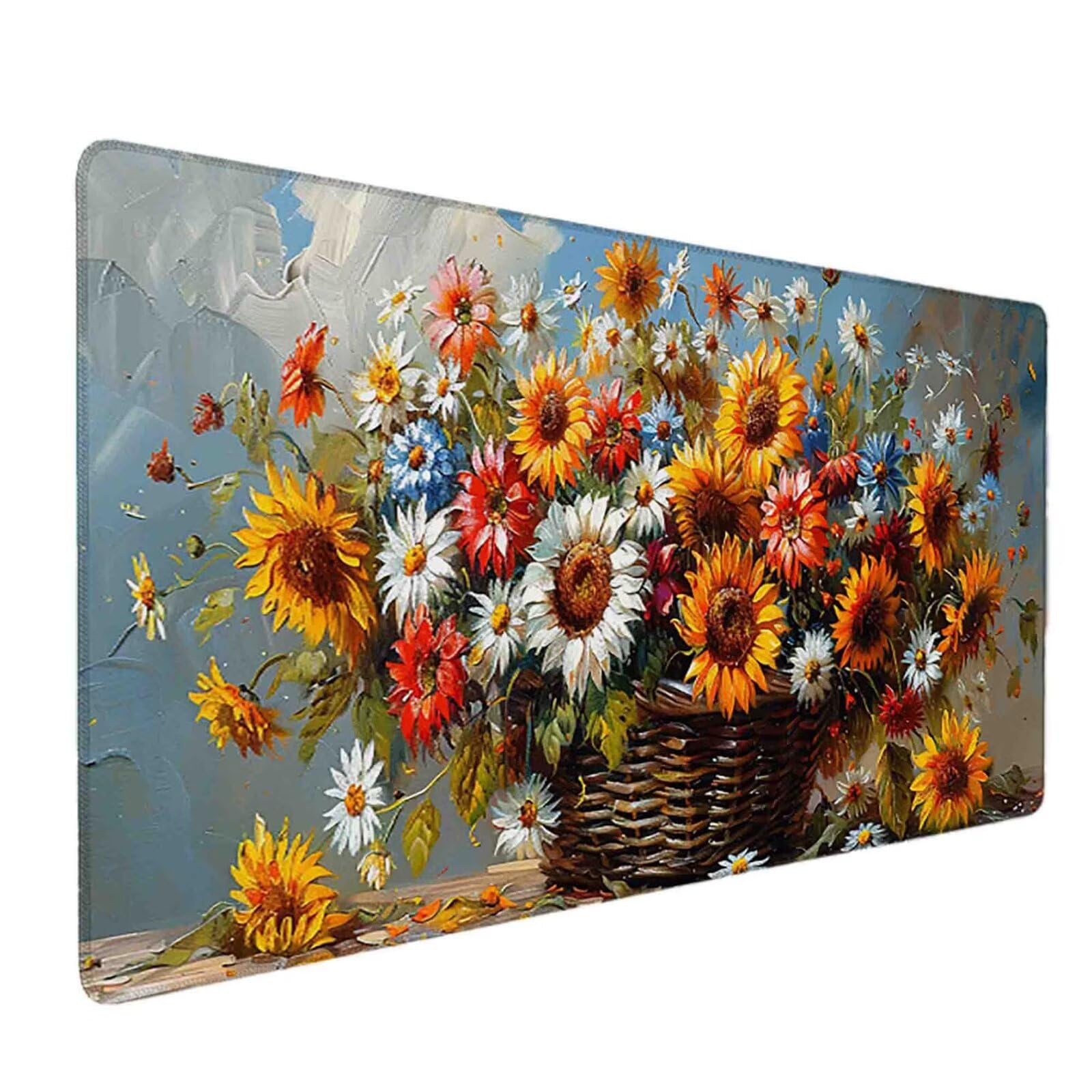 Mauspad 1200 x 600 Gelb Mauspad Blume Schreibtischunterlage mit Genähten Kanten Rutschfester Mousepad XXL, Tischunterlage Schreibtisch für PC, Maus und Tastatur, Home Office, Gaming Zubehör l6732