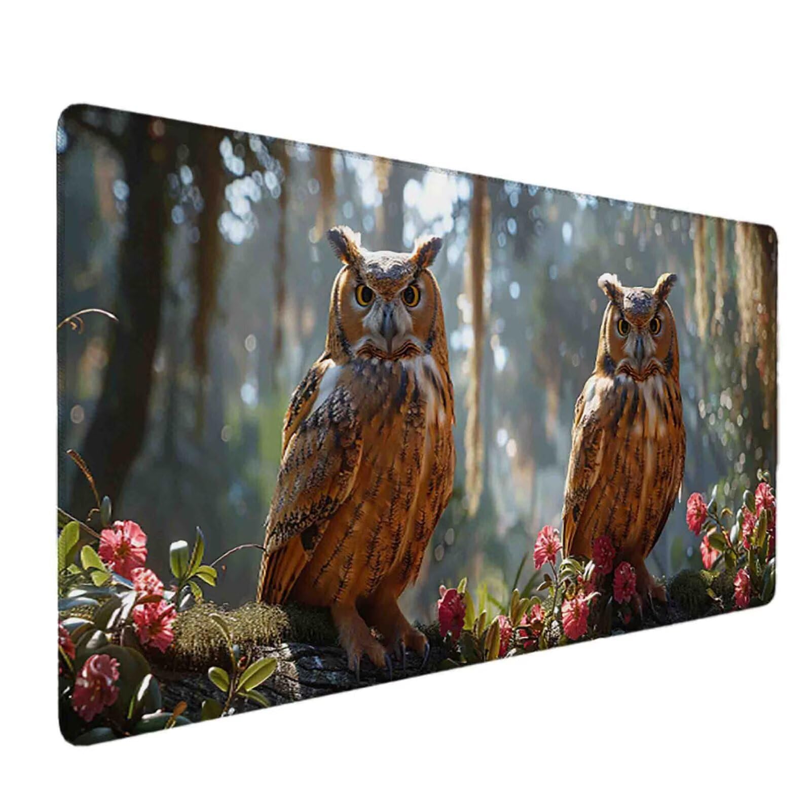 Mauspad 1200 x 600 Blume Mauspad Eule Schreibtischunterlage mit Genähten Kanten Rutschfester Mousepad XXL, Tischunterlage Schreibtisch für PC, Maus und Tastatur, Home Office, Gaming Zubehör g7145