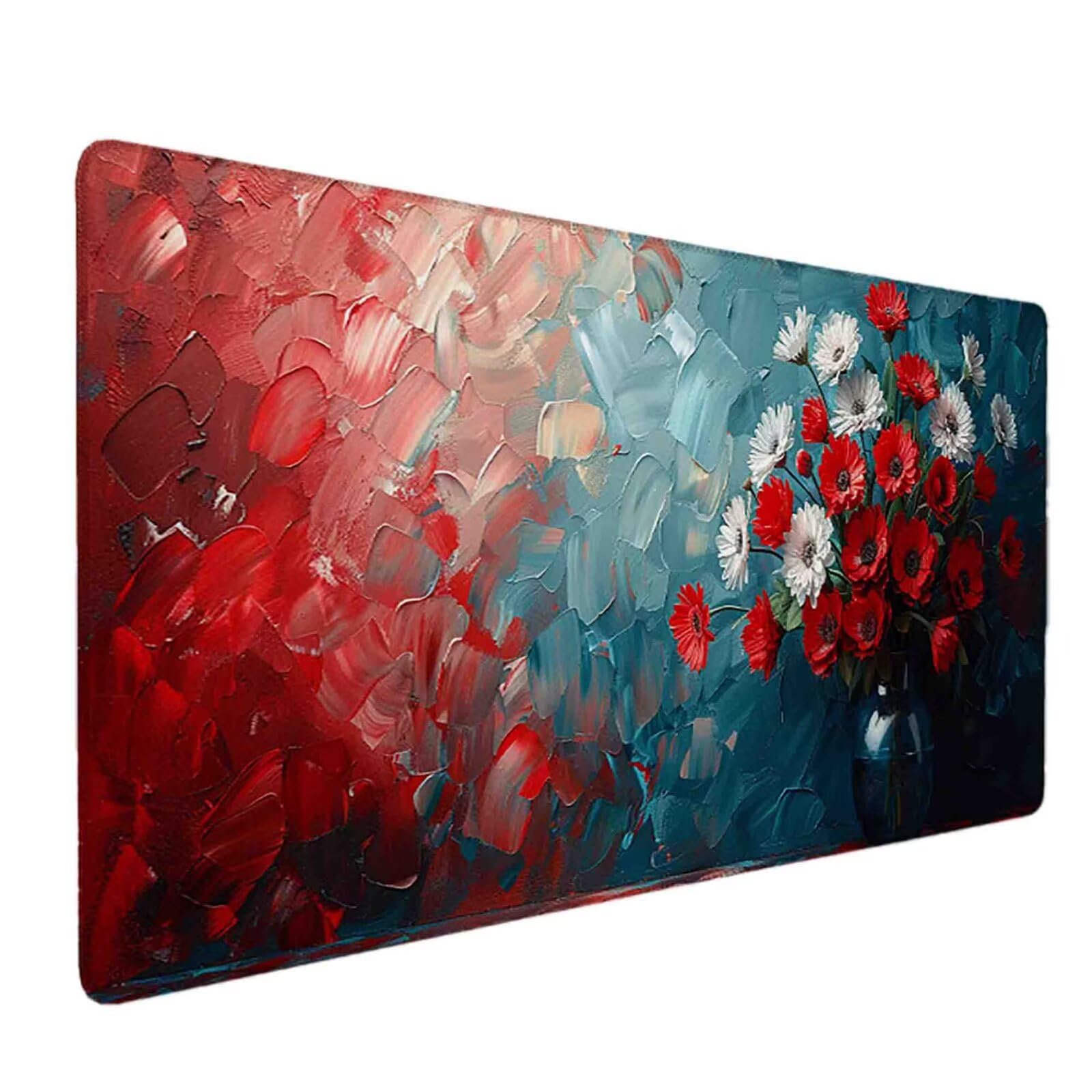 Mauspad 1200 x 600 Rot Mauspad Blume Schreibtischunterlage mit Genähten Kanten Rutschfester Mousepad XXL, Tischunterlage Schreibtisch für PC, Maus und Tastatur, Home Office, Gaming Zubehör g6641